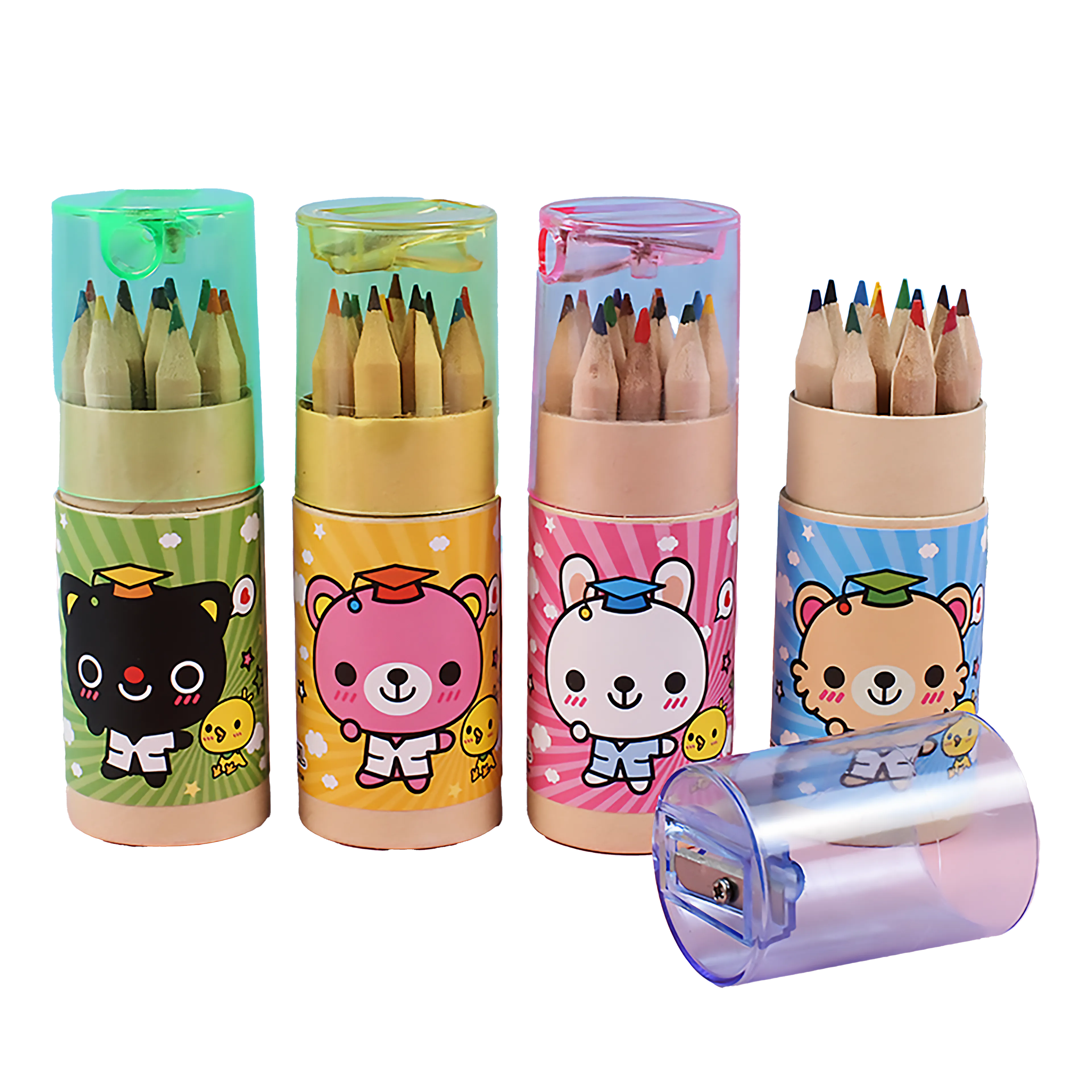 12 pcs Graduation Bear Tube Colour Pencil