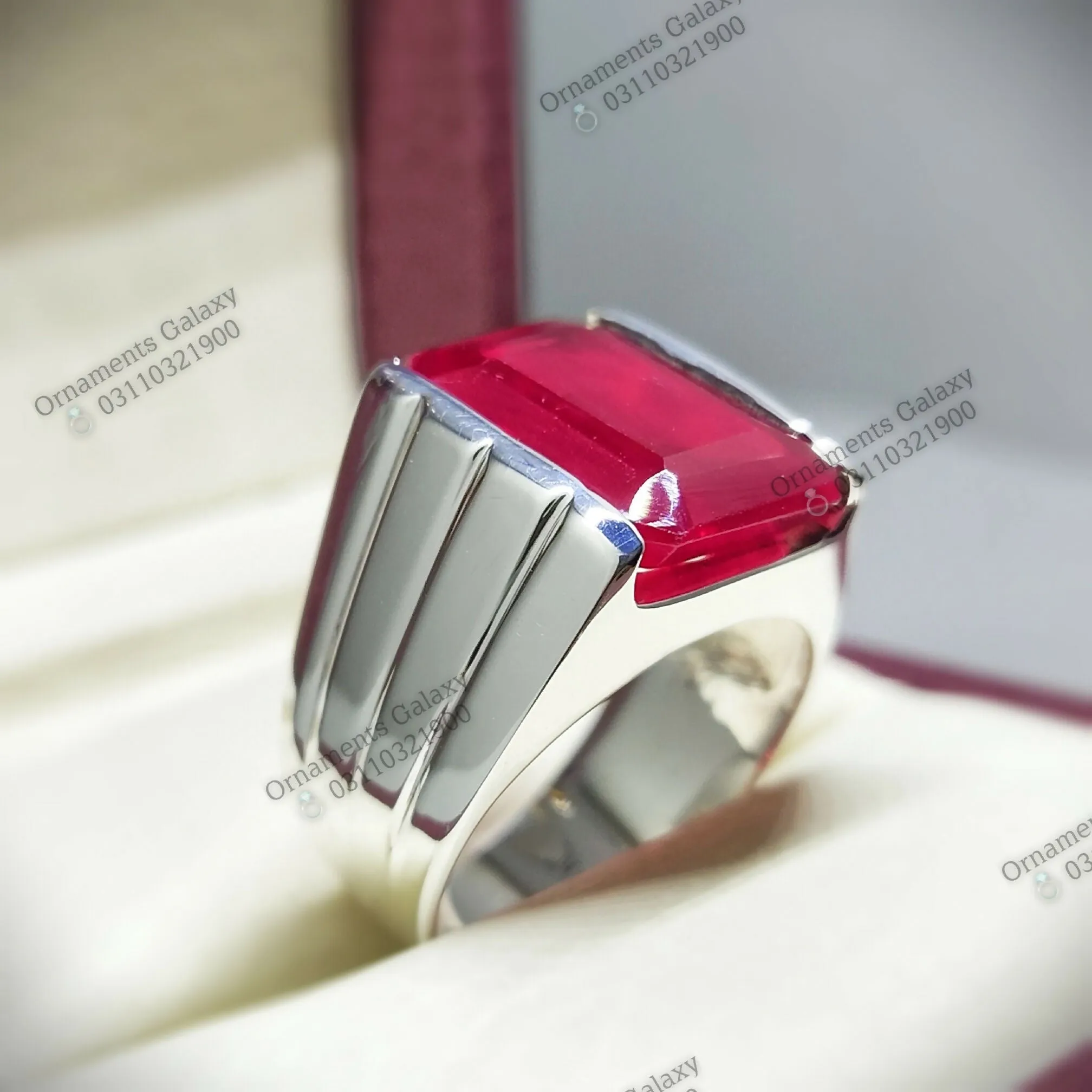 13 CT Rare Emerald Cut Pigeon Deep Red Ruby Mens Ring Sterling Silver 925 Handmade Yaqoot Ring