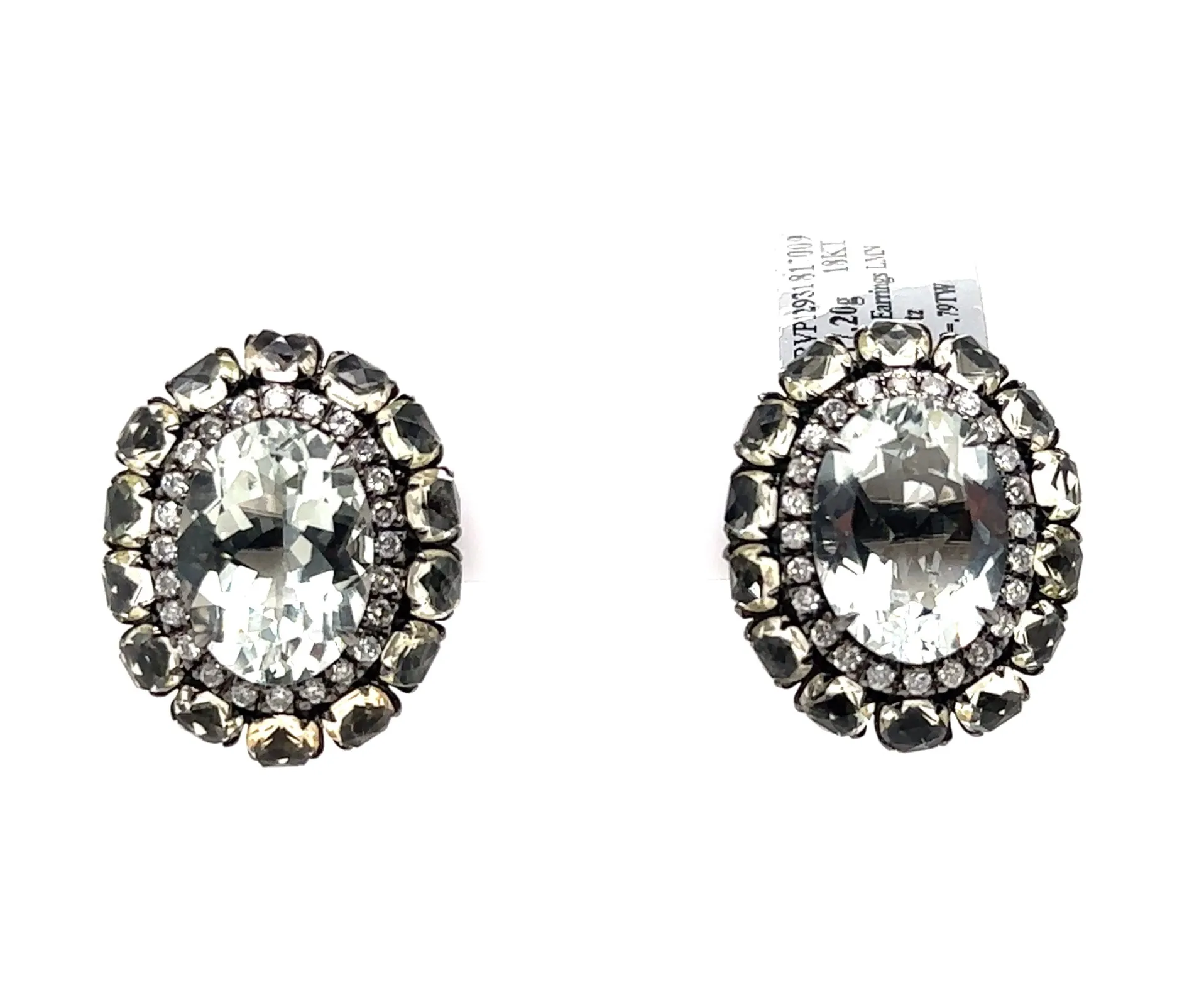 18KW Custom Quartz & Diamond Fashion Earrings