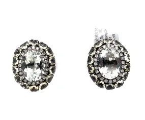 18KW Custom Quartz & Diamond Fashion Earrings