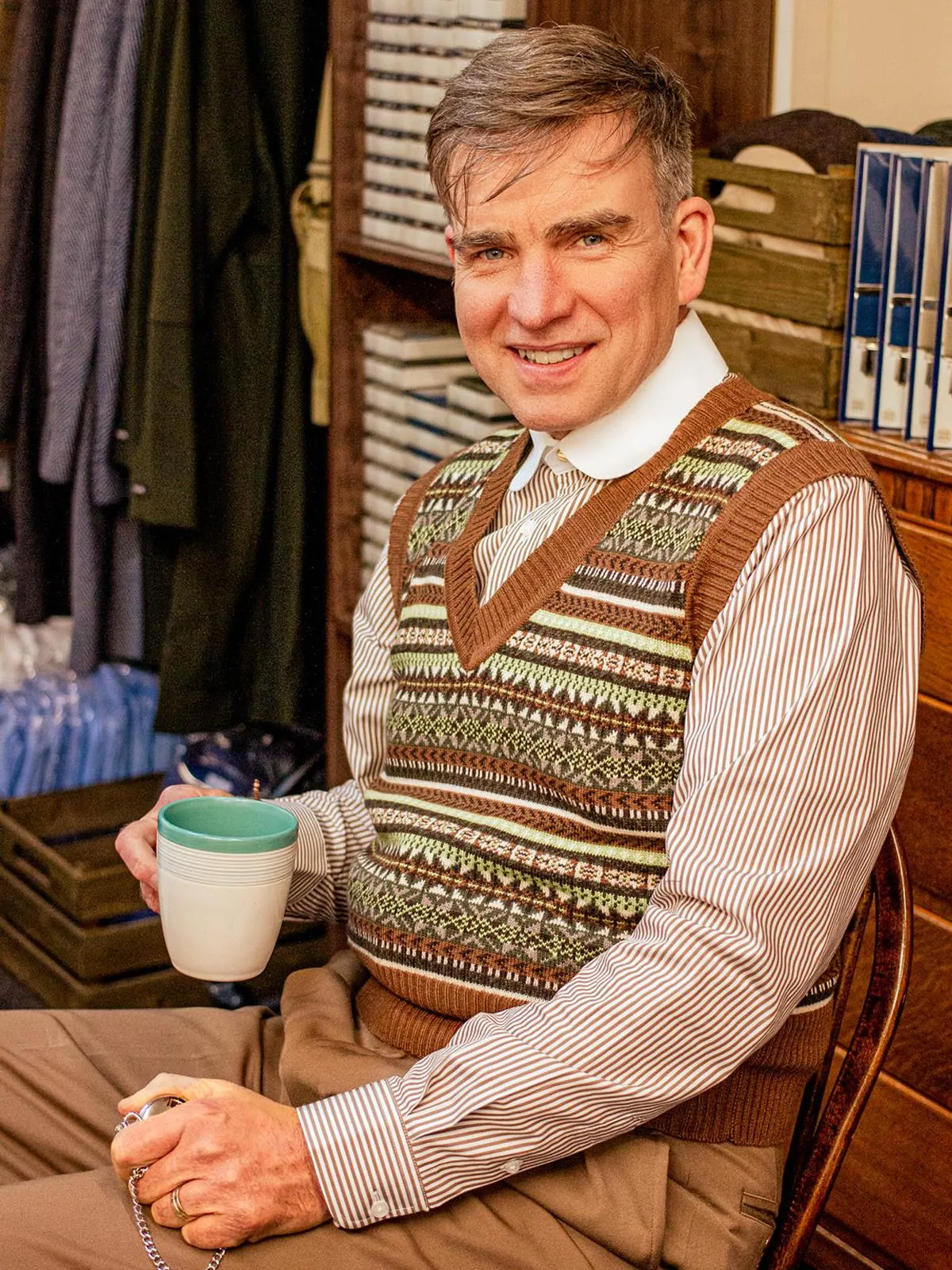 1940s Vintage Melvin Fair Isle Tank Top in Hazelnut Brown