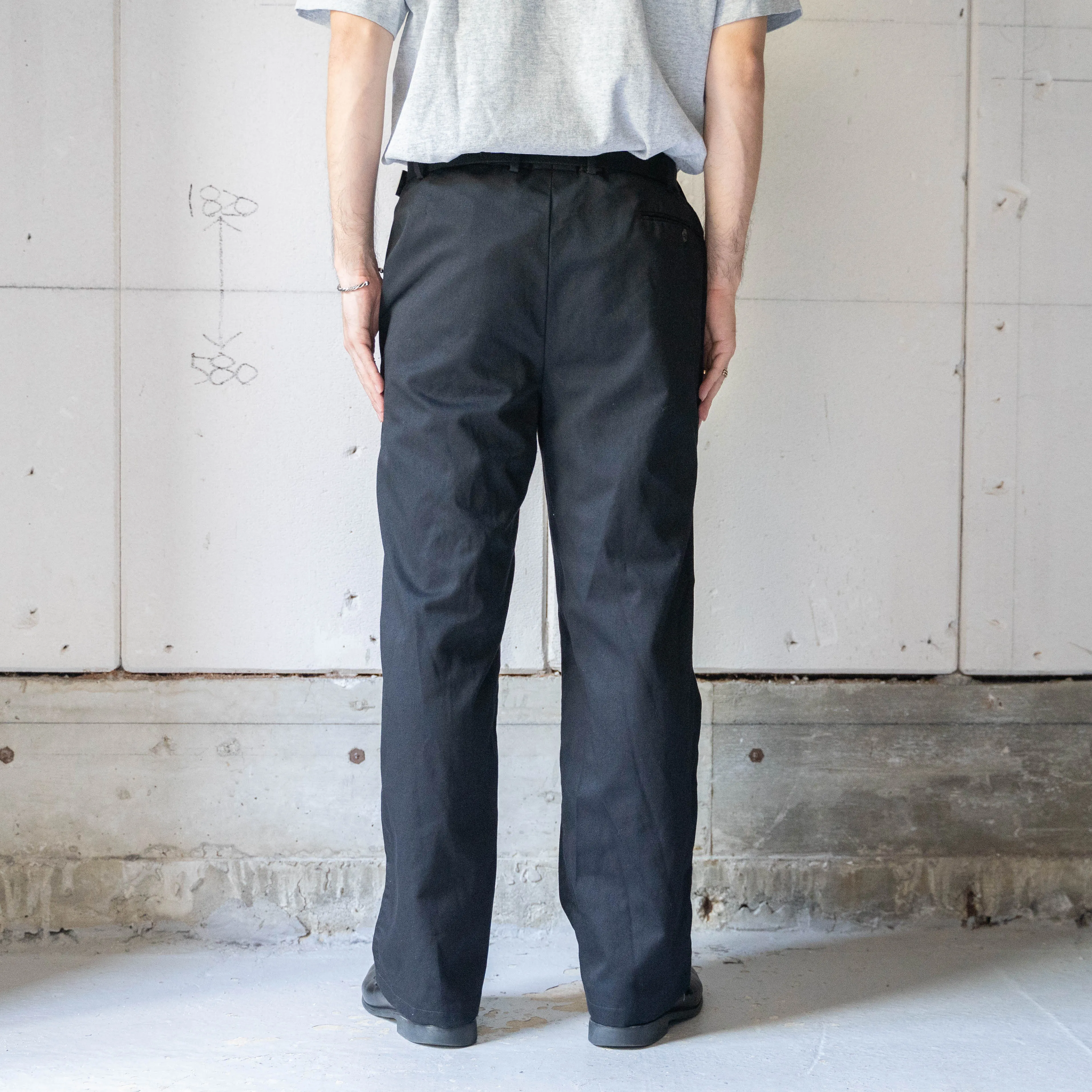 1990-00s Italian military one tuck chino slacks -black dyed- 'dead stock'