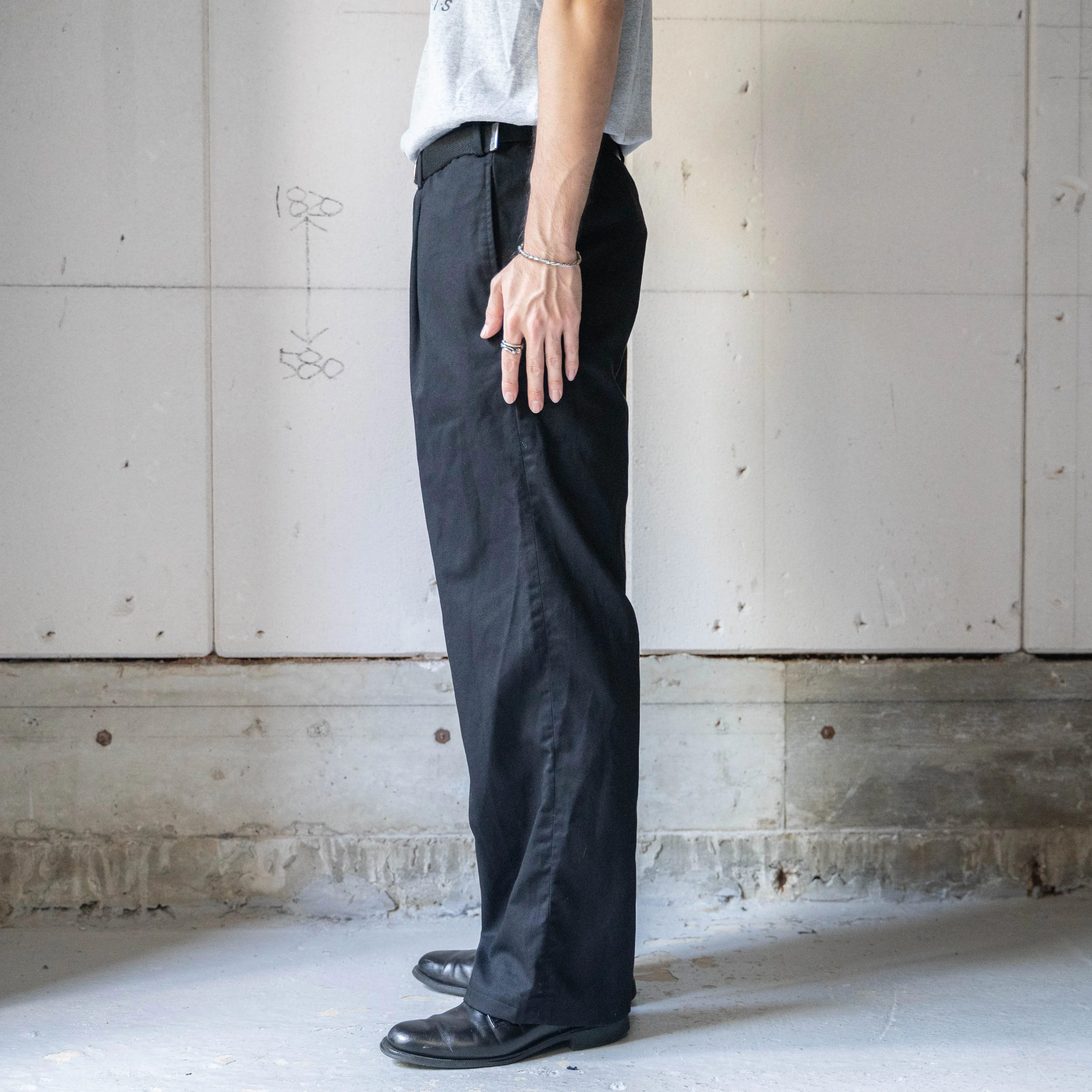 1990-00s Italian military one tuck chino slacks -black dyed- 'dead stock'