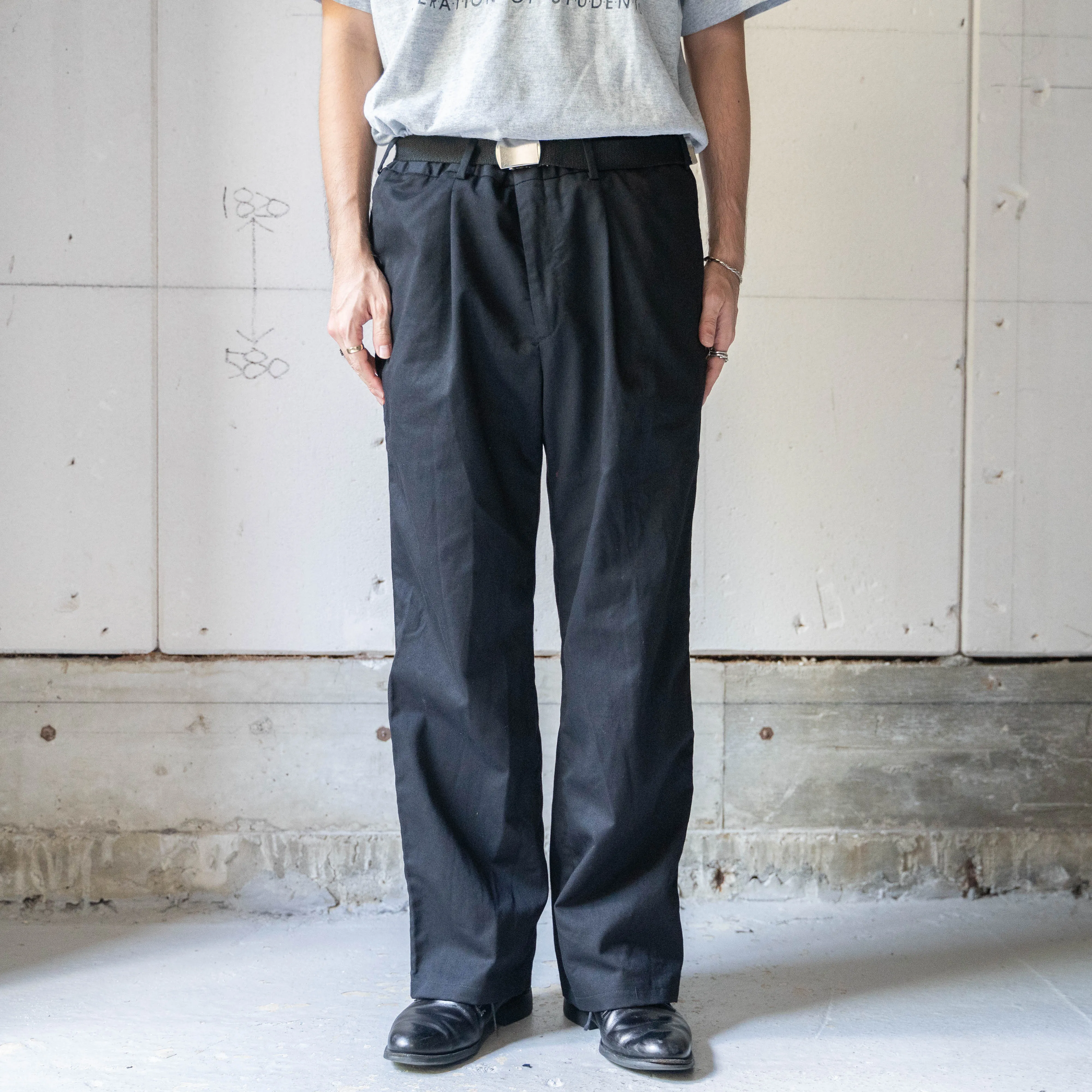 1990-00s Italian military one tuck chino slacks -black dyed- 'dead stock'