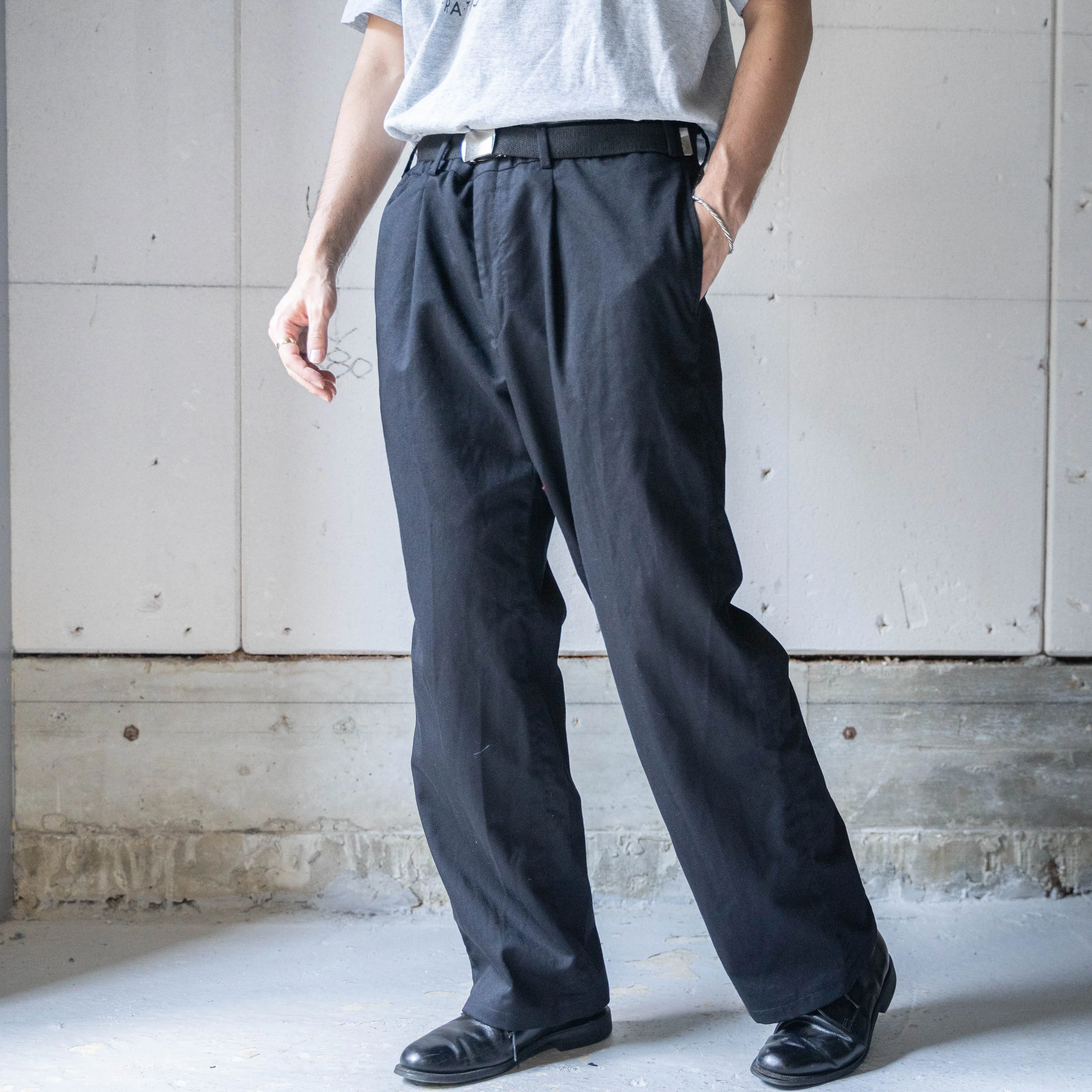 1990-00s Italian military one tuck chino slacks -black dyed- 'dead stock'