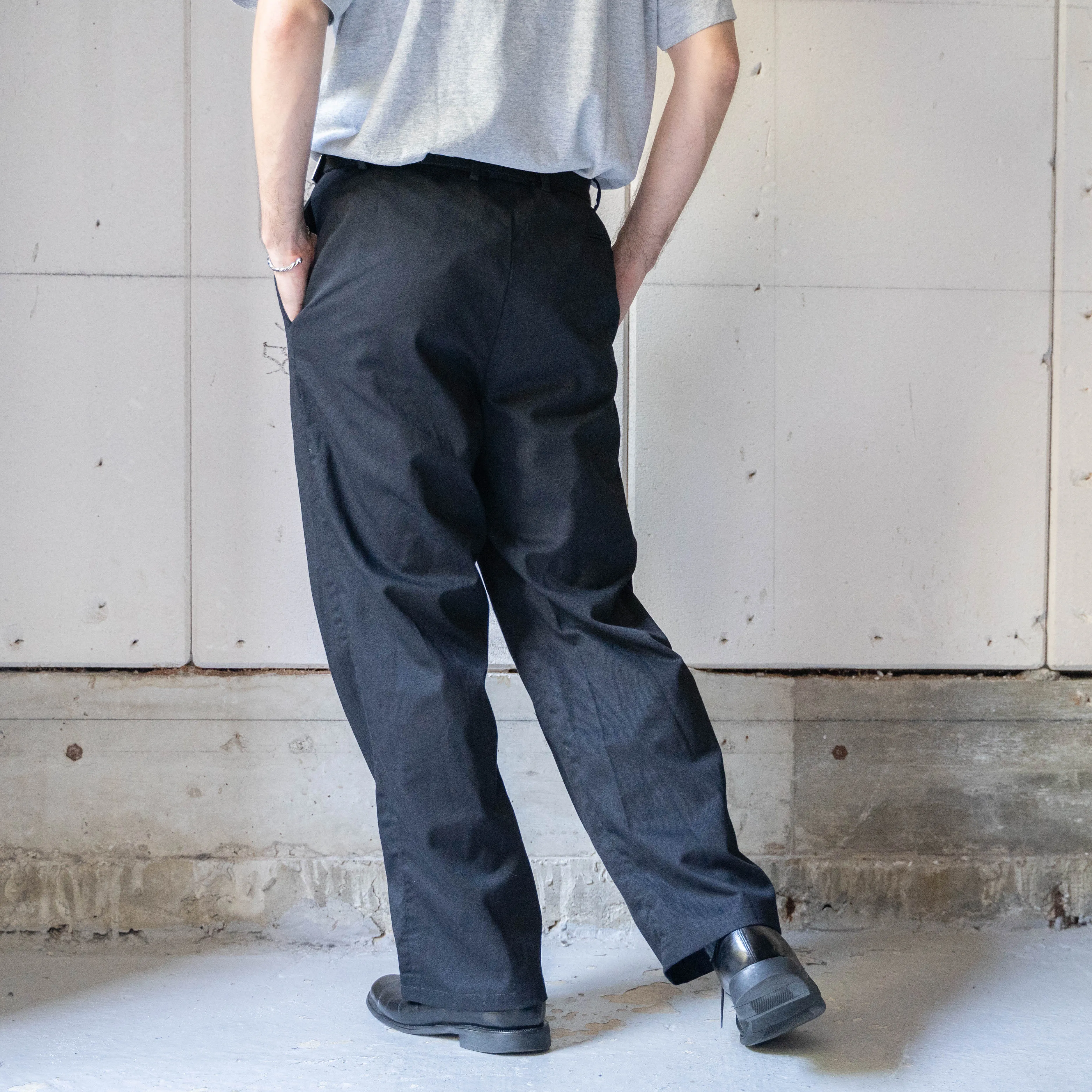 1990-00s Italian military one tuck chino slacks -black dyed- 'dead stock'