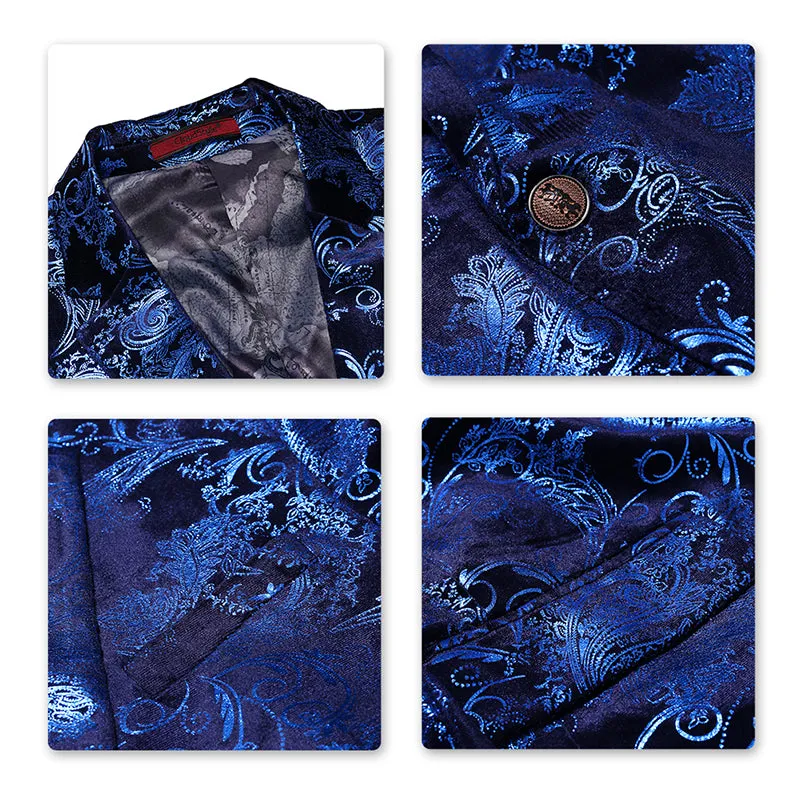 2-Piece Slim Fit Digital Print Blue Suit