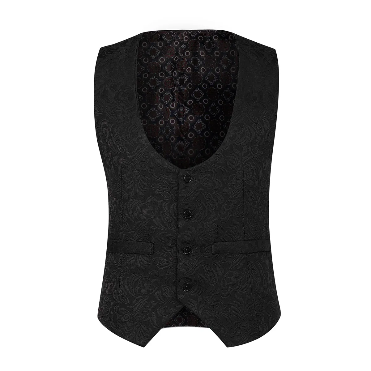 3-Piece Paisley Black Suit Shawl Collar Suit