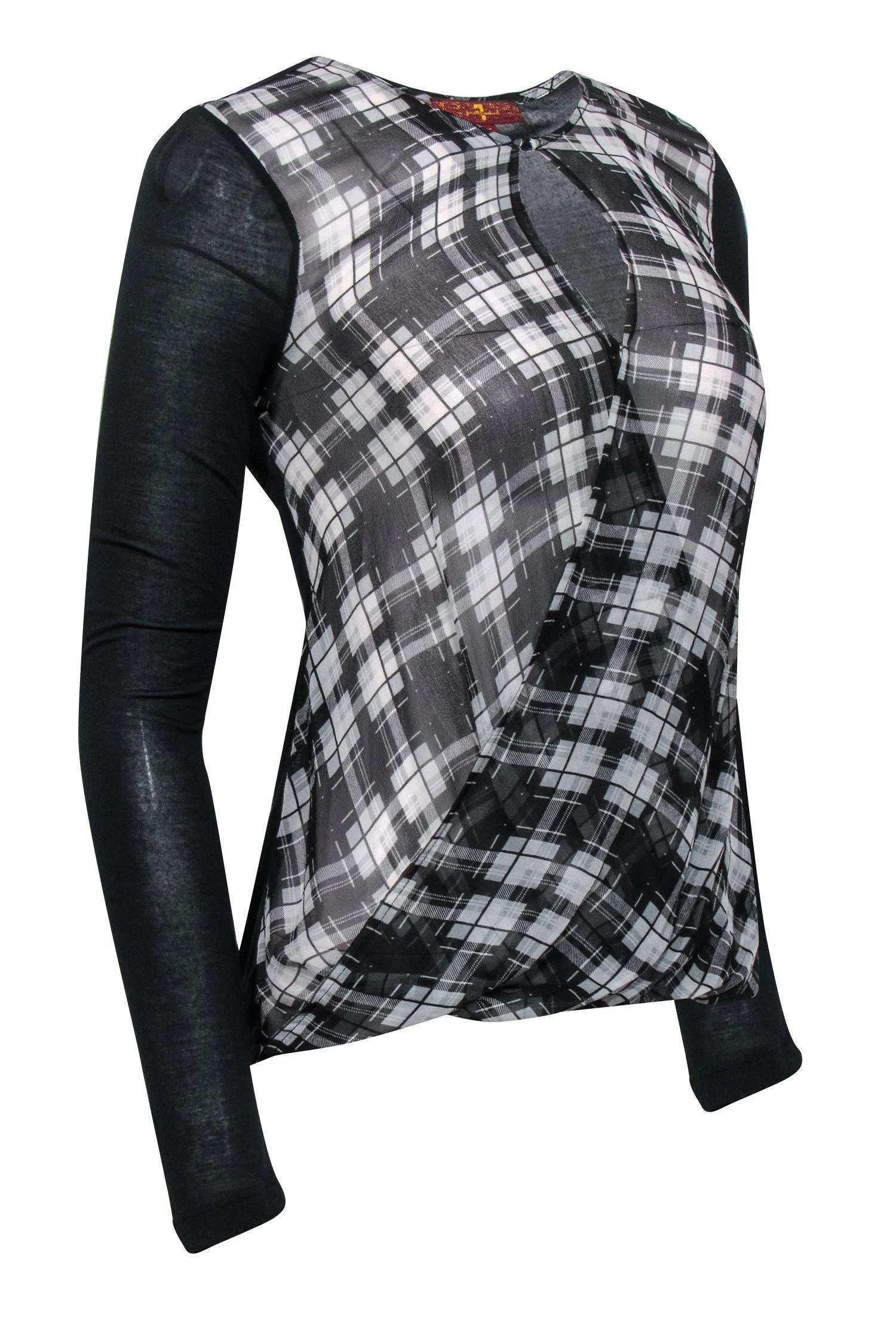 7 For All Mankind - Black & White Plaid Semi-Sheer Top Sz XS