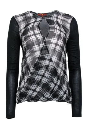 7 For All Mankind - Black & White Plaid Semi-Sheer Top Sz XS