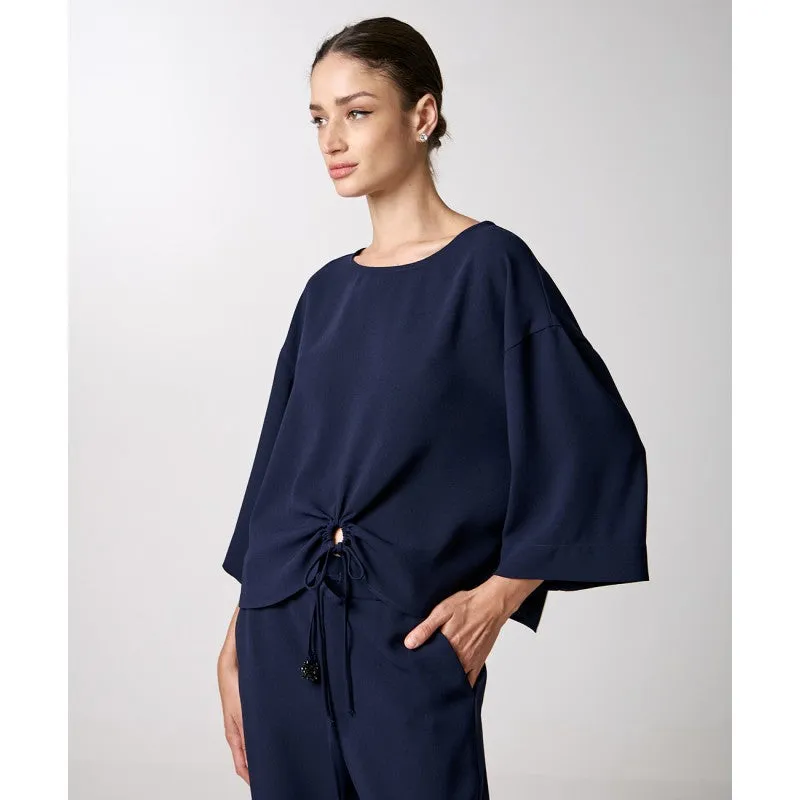 Access Fashion Navy Blouse With Drawstring & Gathering