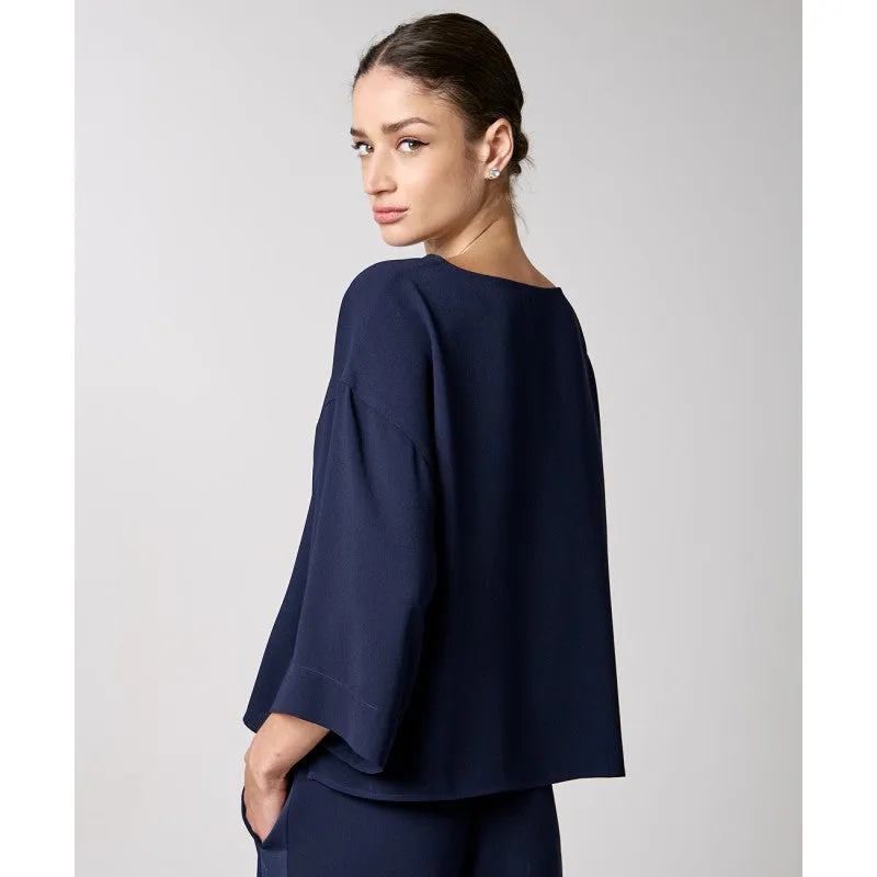 Access Fashion Navy Blouse With Drawstring & Gathering