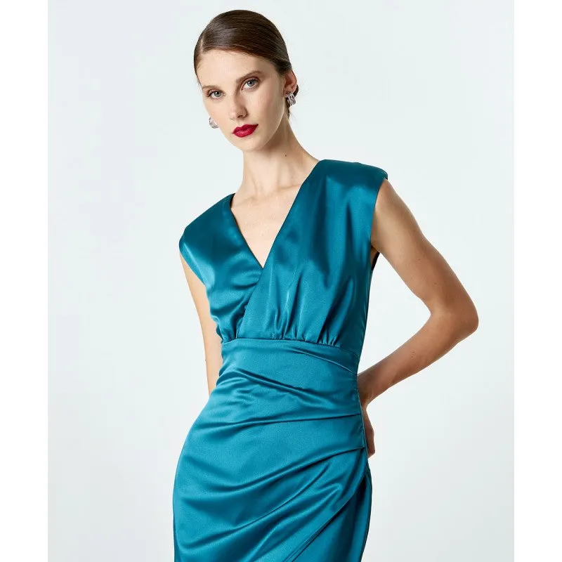 Access Fashion Petrol Sleeveless Satin Wrap Dress