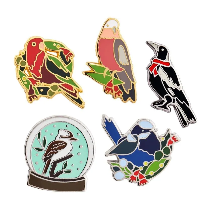 An Australian Christmas Bird Enamel Pin Pack - 5 Piece