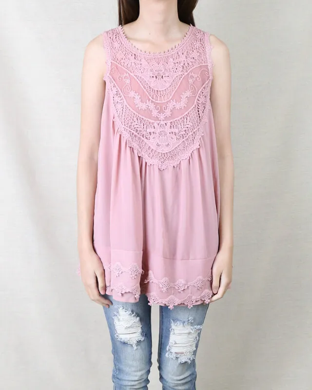 Angel Sleeveless Lace Flowy Top -  More Colors