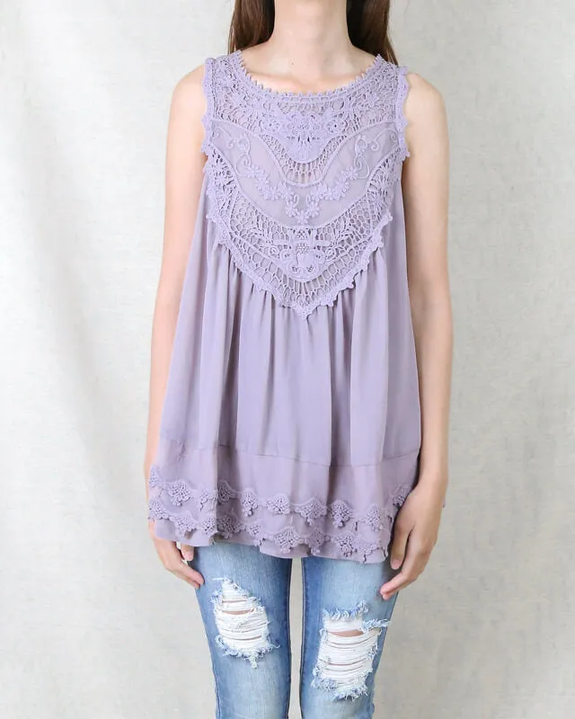 Angel Sleeveless Lace Flowy Top -  More Colors