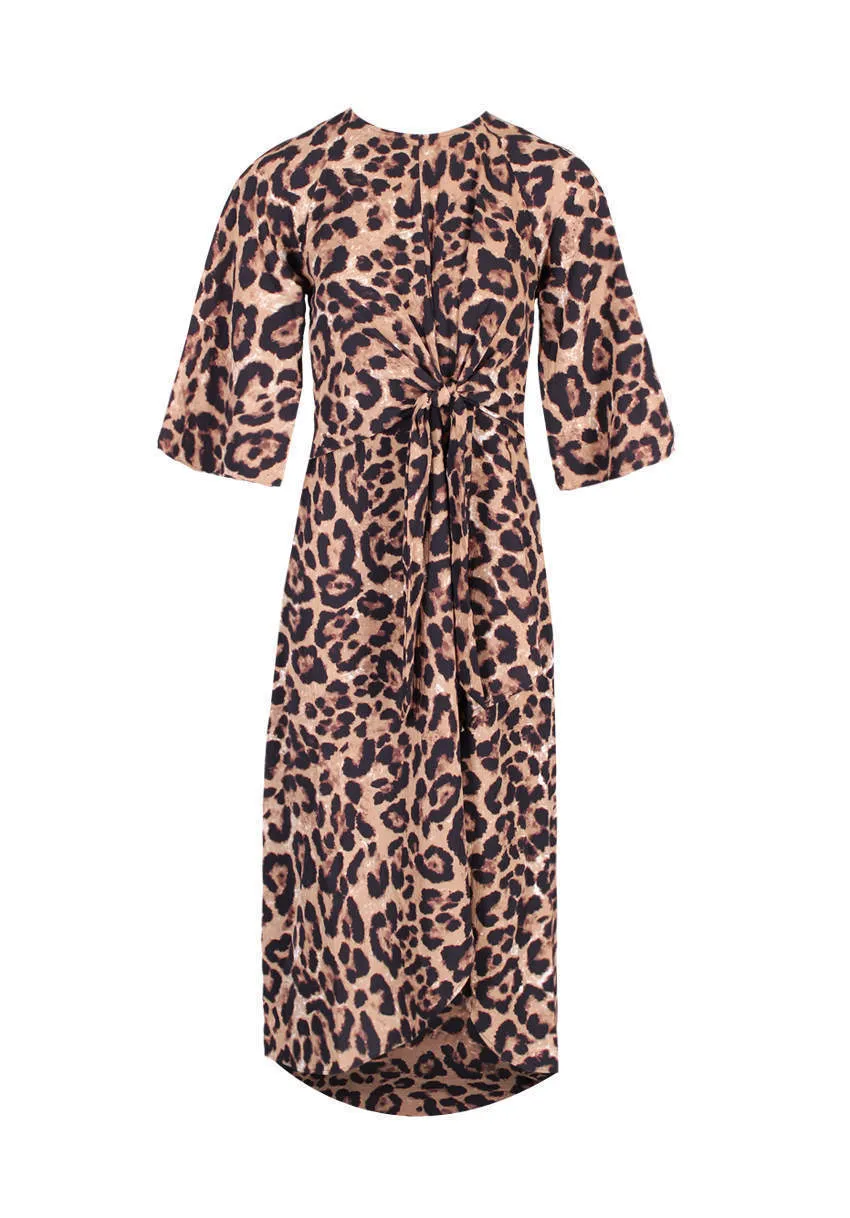 Animal Print Tie Detail Maxi Dress