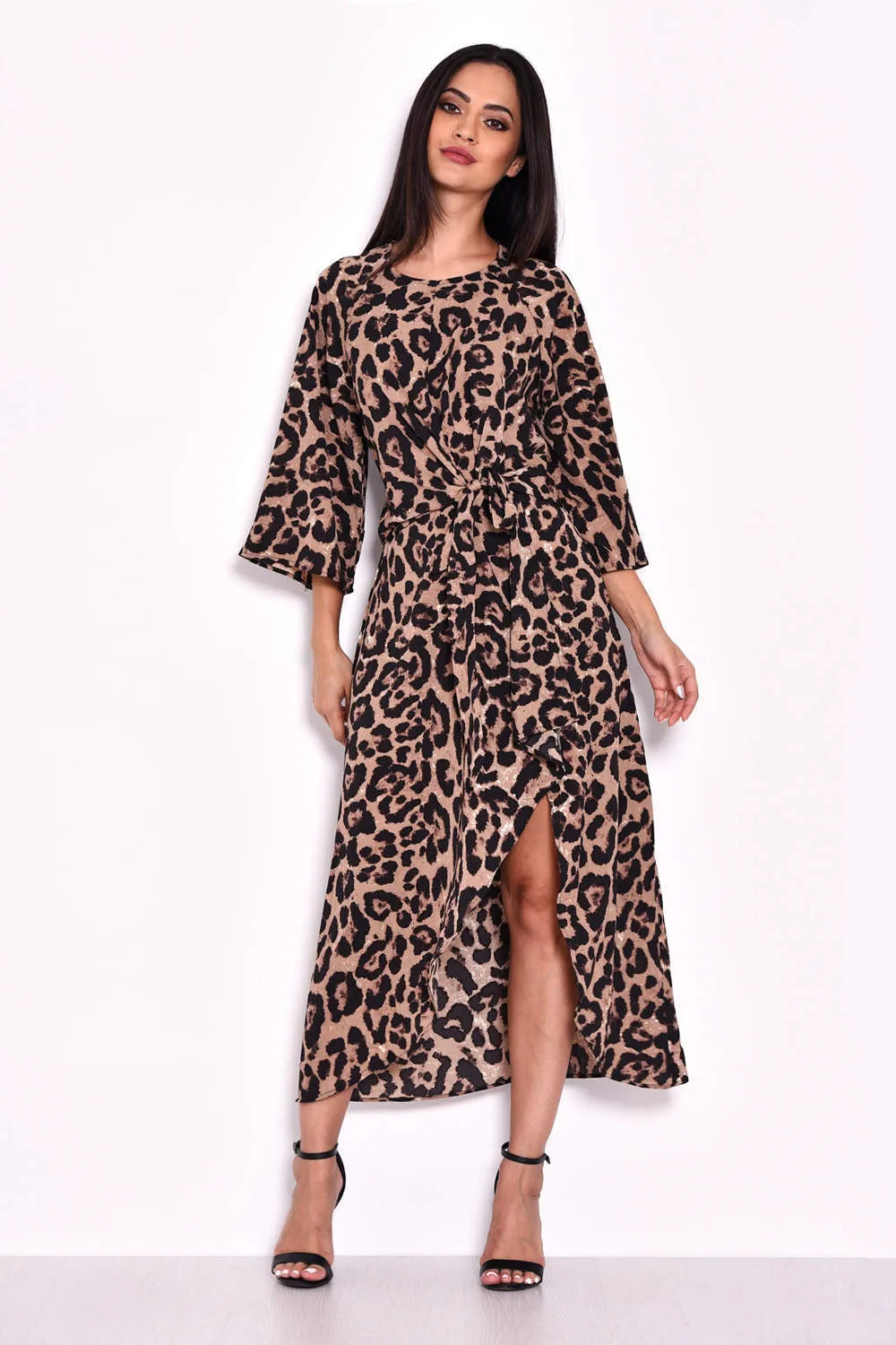 Animal Print Tie Detail Maxi Dress