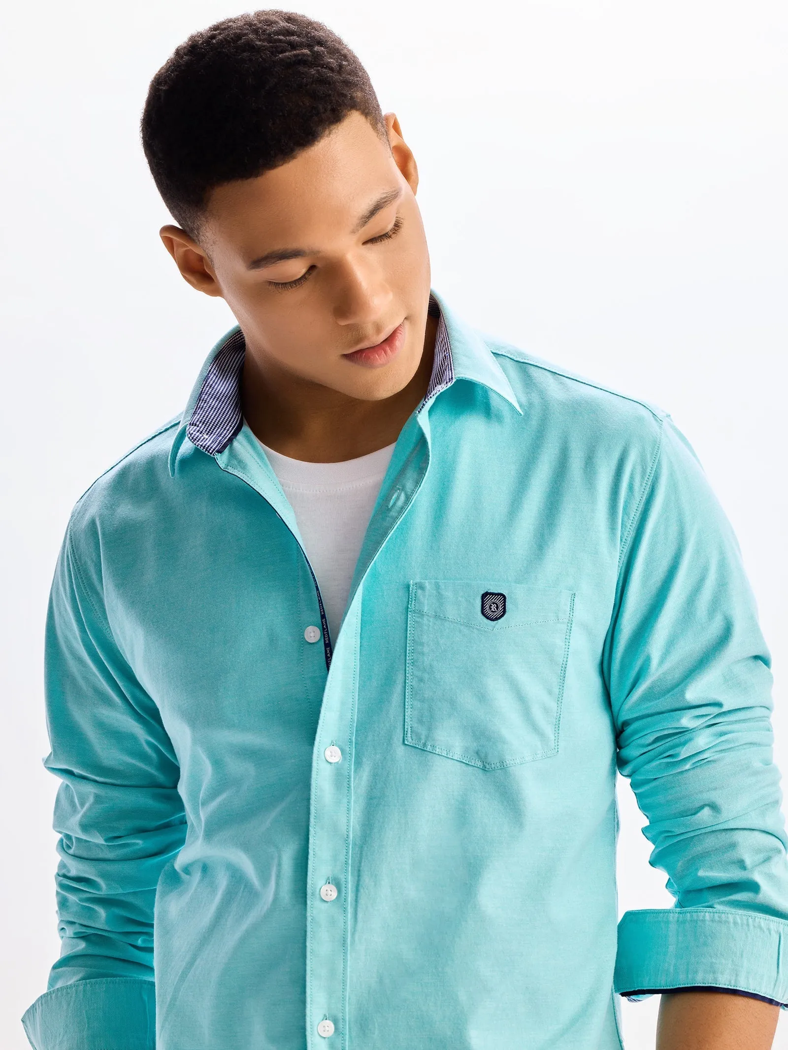 Aquamarine Green Stretch Casual Shirt