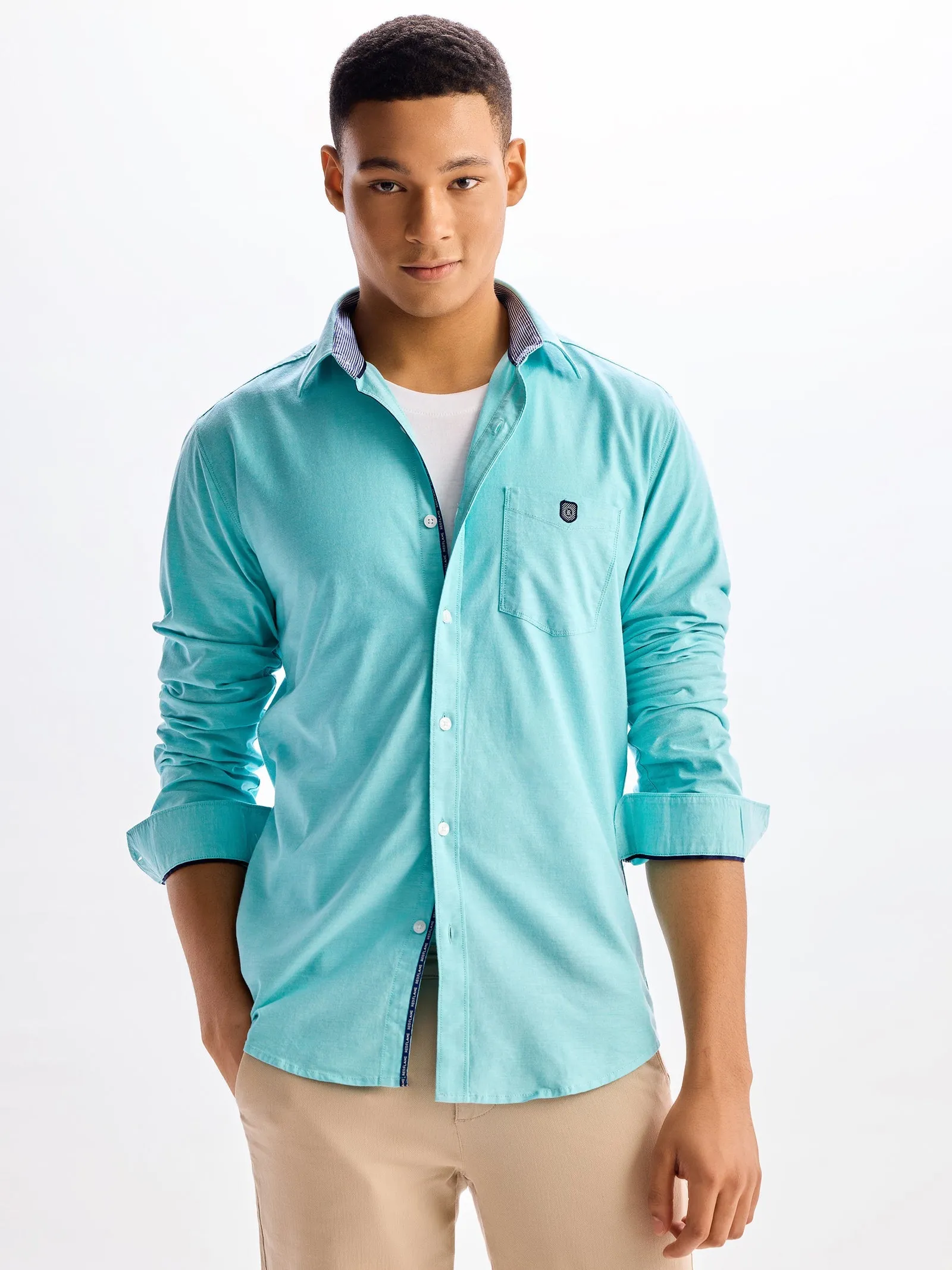 Aquamarine Green Stretch Casual Shirt