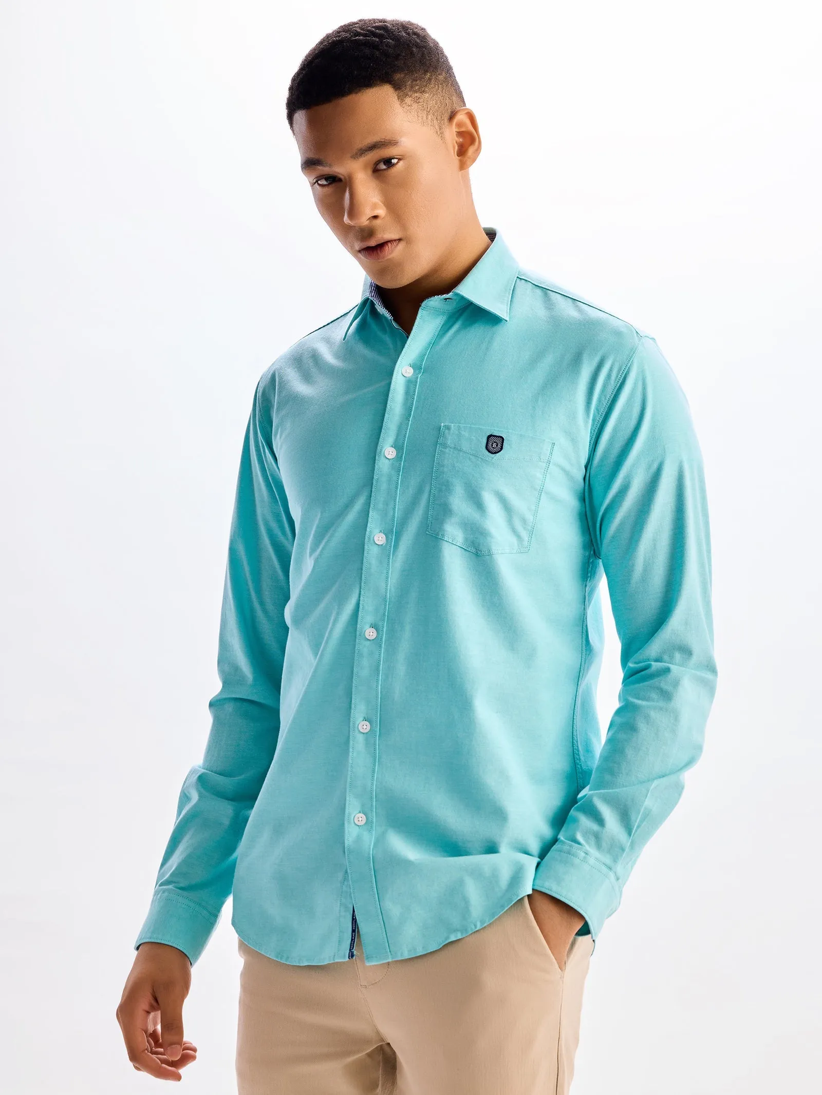 Aquamarine Green Stretch Casual Shirt