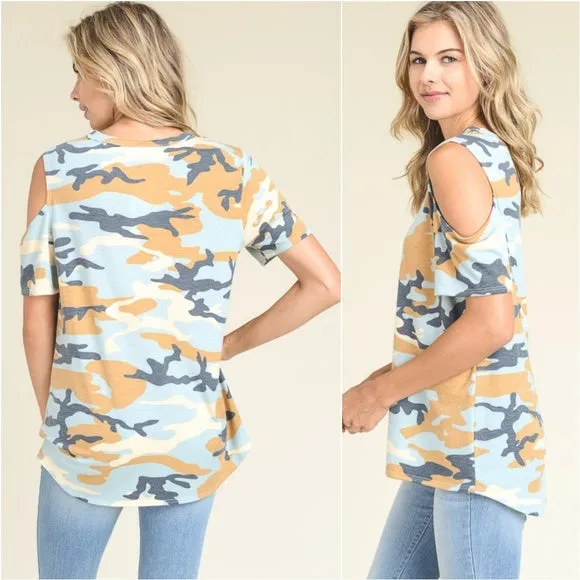 Army Print Cut Out Tee - Blue