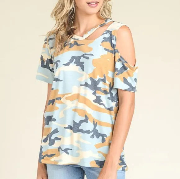 Army Print Cut Out Tee - Blue