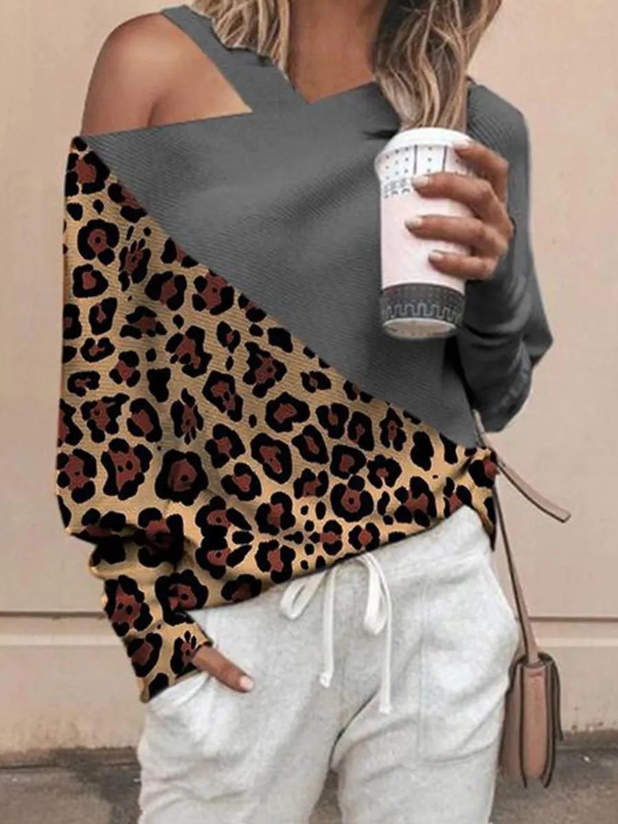 Autumn and Winter Fashion Mosaic Leopard Sweater