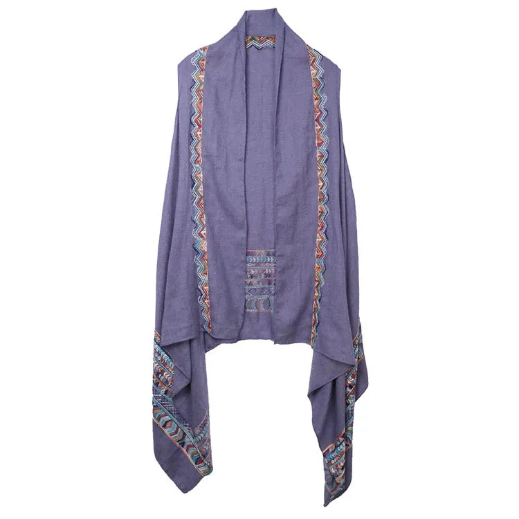 Aztec Pattern Embroidered Vest Cardigan Kimono