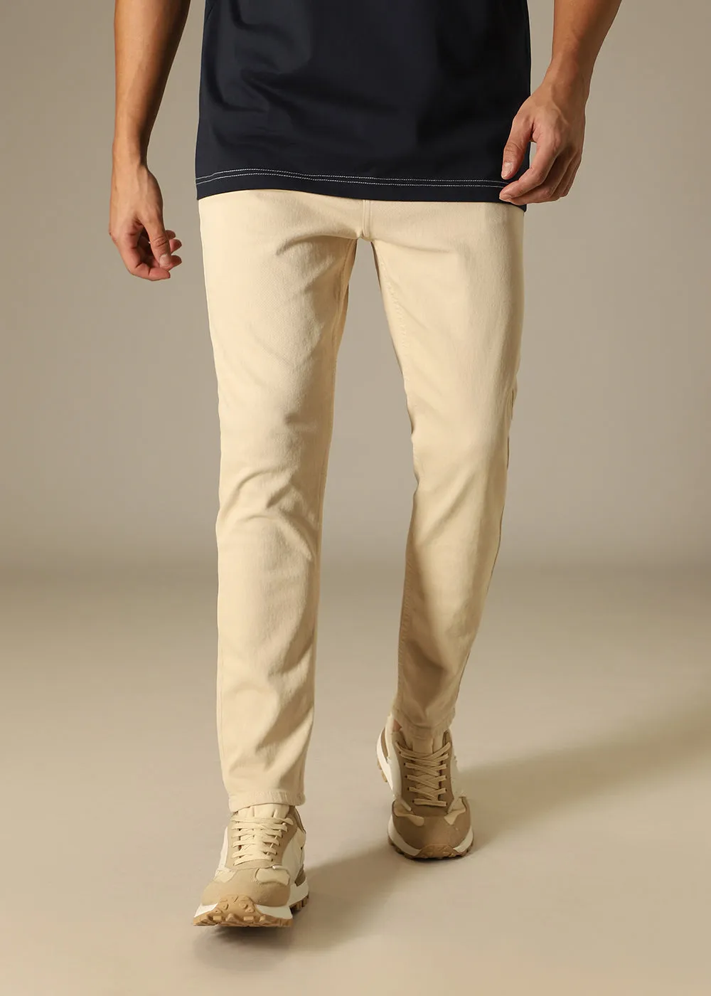 Beige Carrot Fit Denim