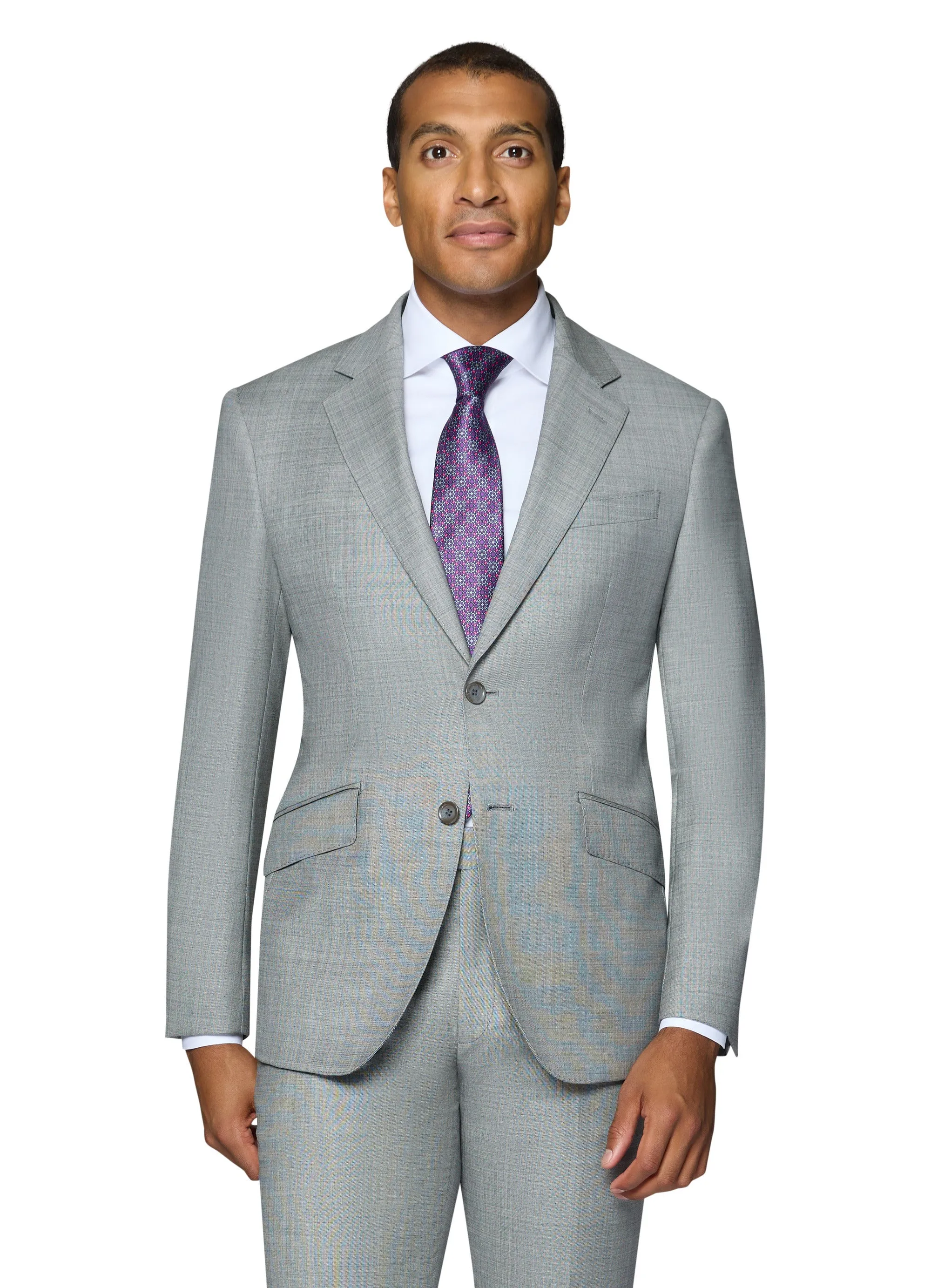 Berragamo Elegant 10015-210 Sharkskin Wool Suit - Grey