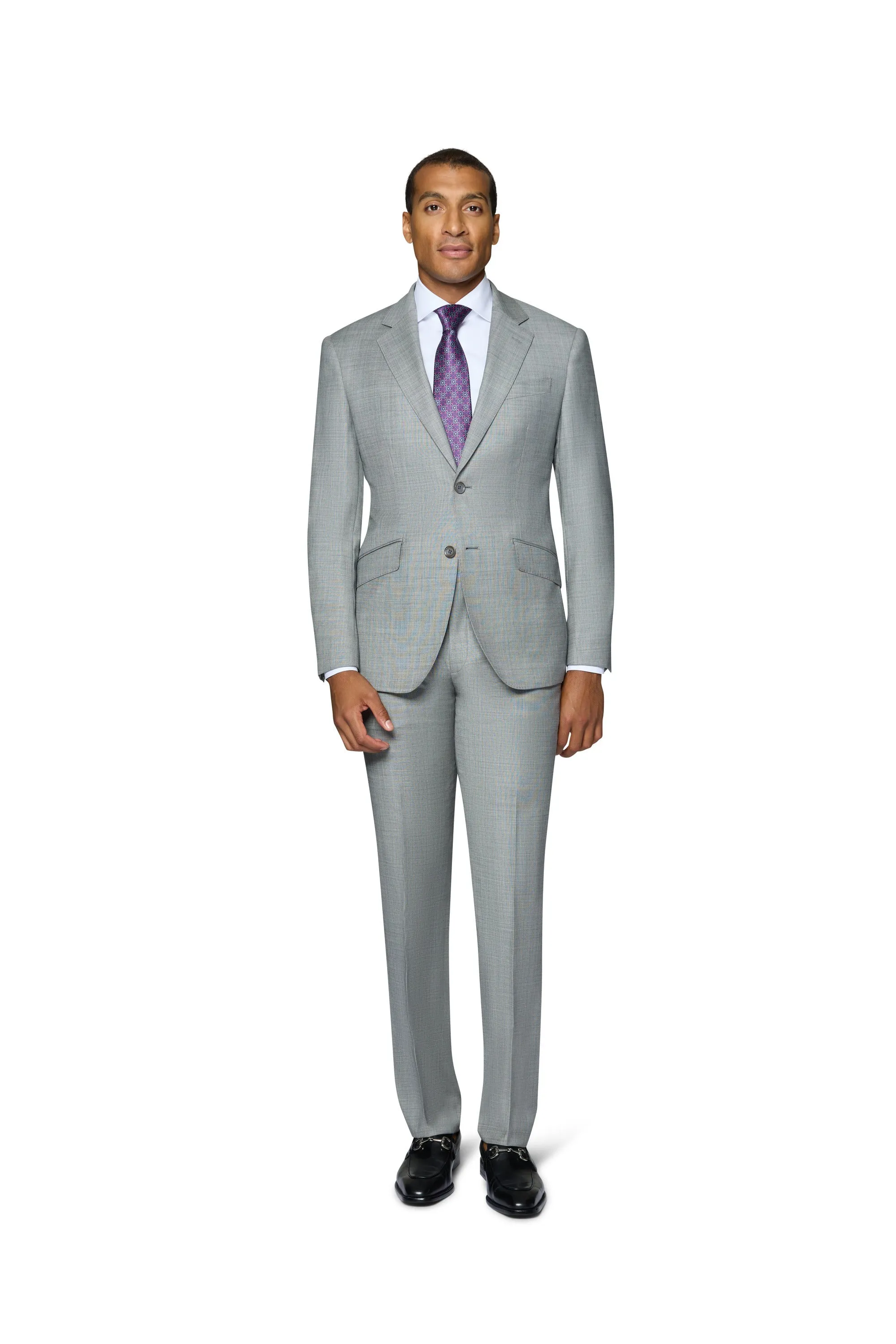 Berragamo Elegant 10015-210 Sharkskin Wool Suit - Grey