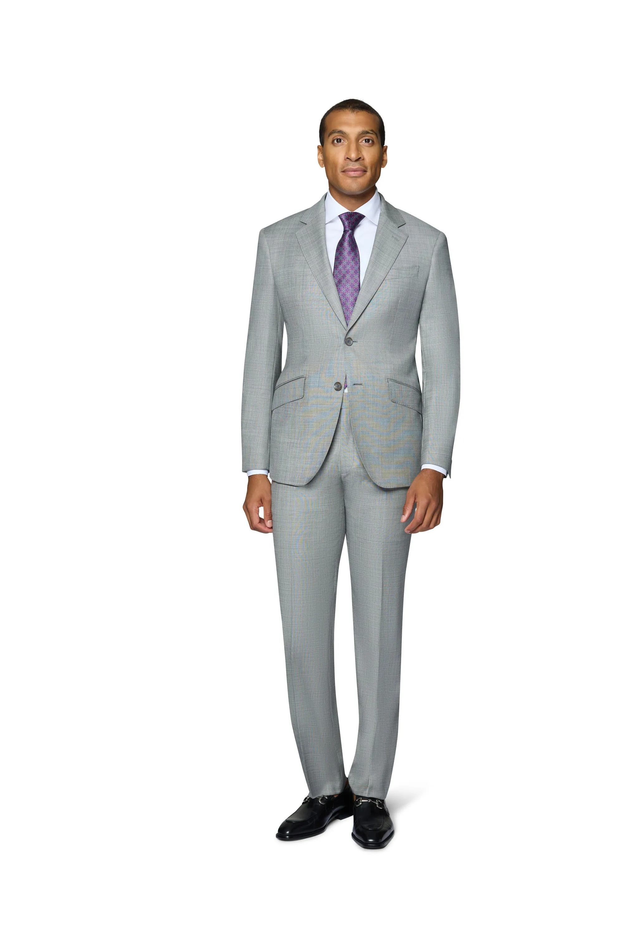 Berragamo Elegant 10015-210 Sharkskin Wool Suit - Grey