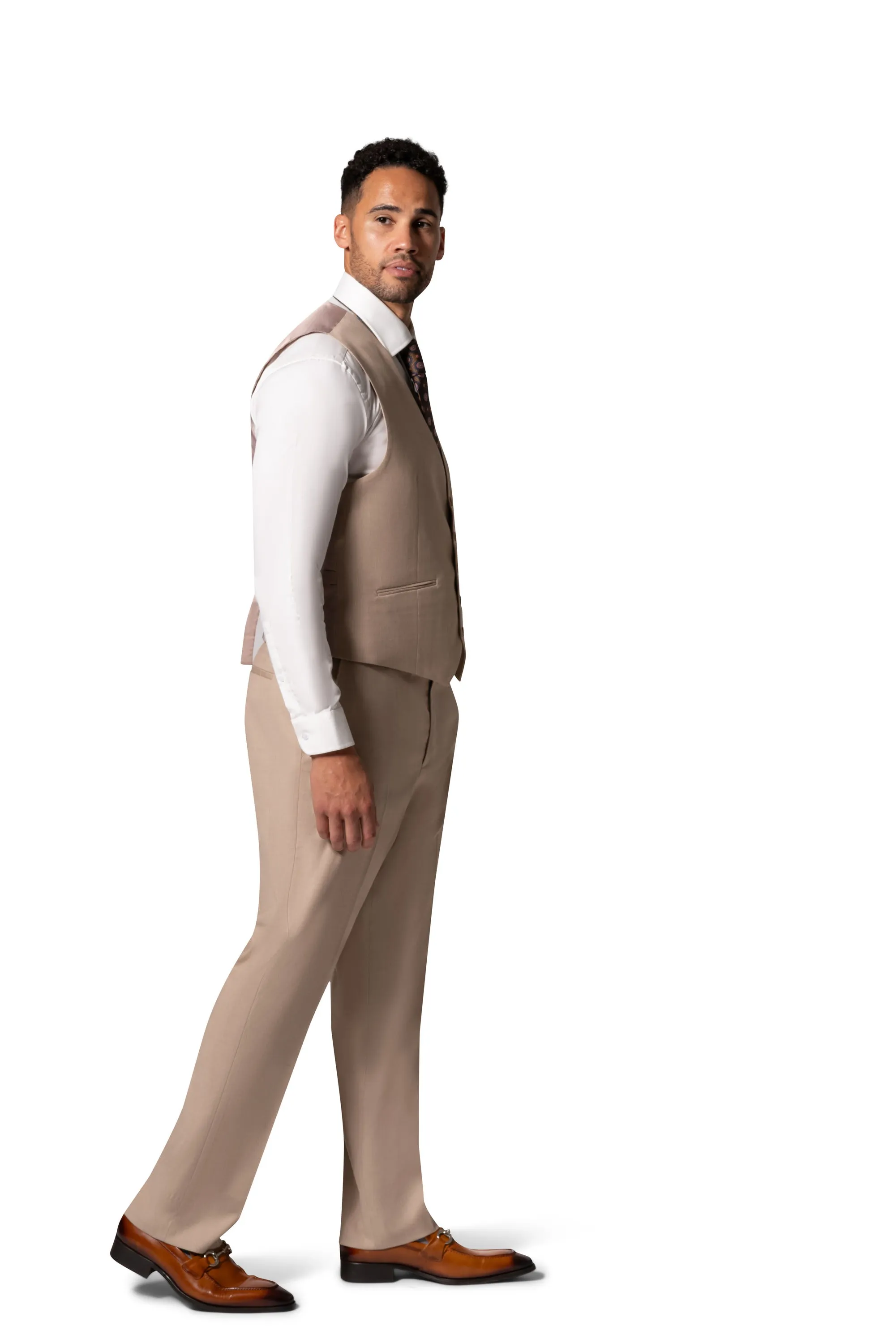 Berragamo MARCO UNI 3PC Notch Slim Suit - Tan