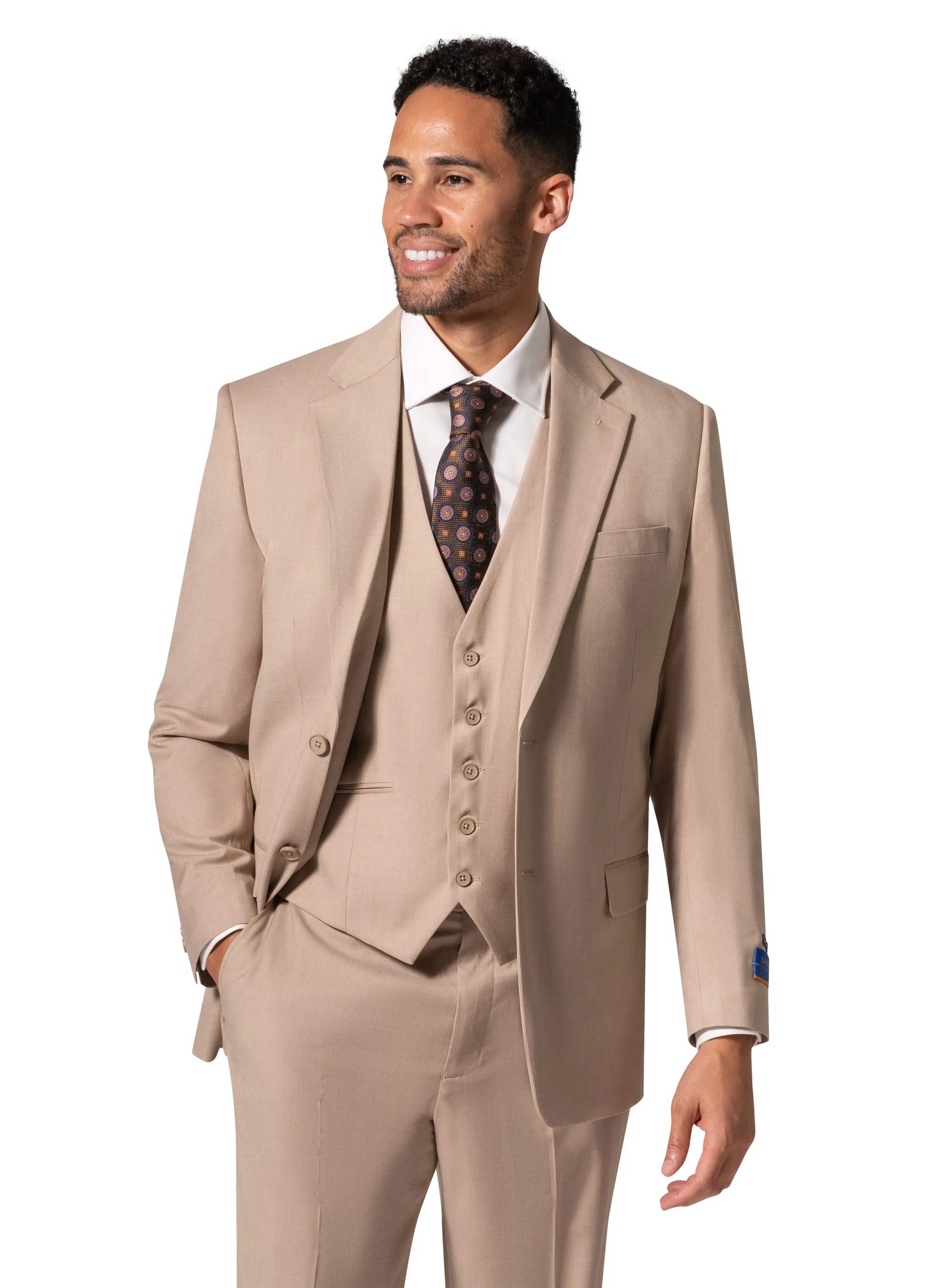 Berragamo MARCO UNI 3PC Notch Slim Suit - Tan