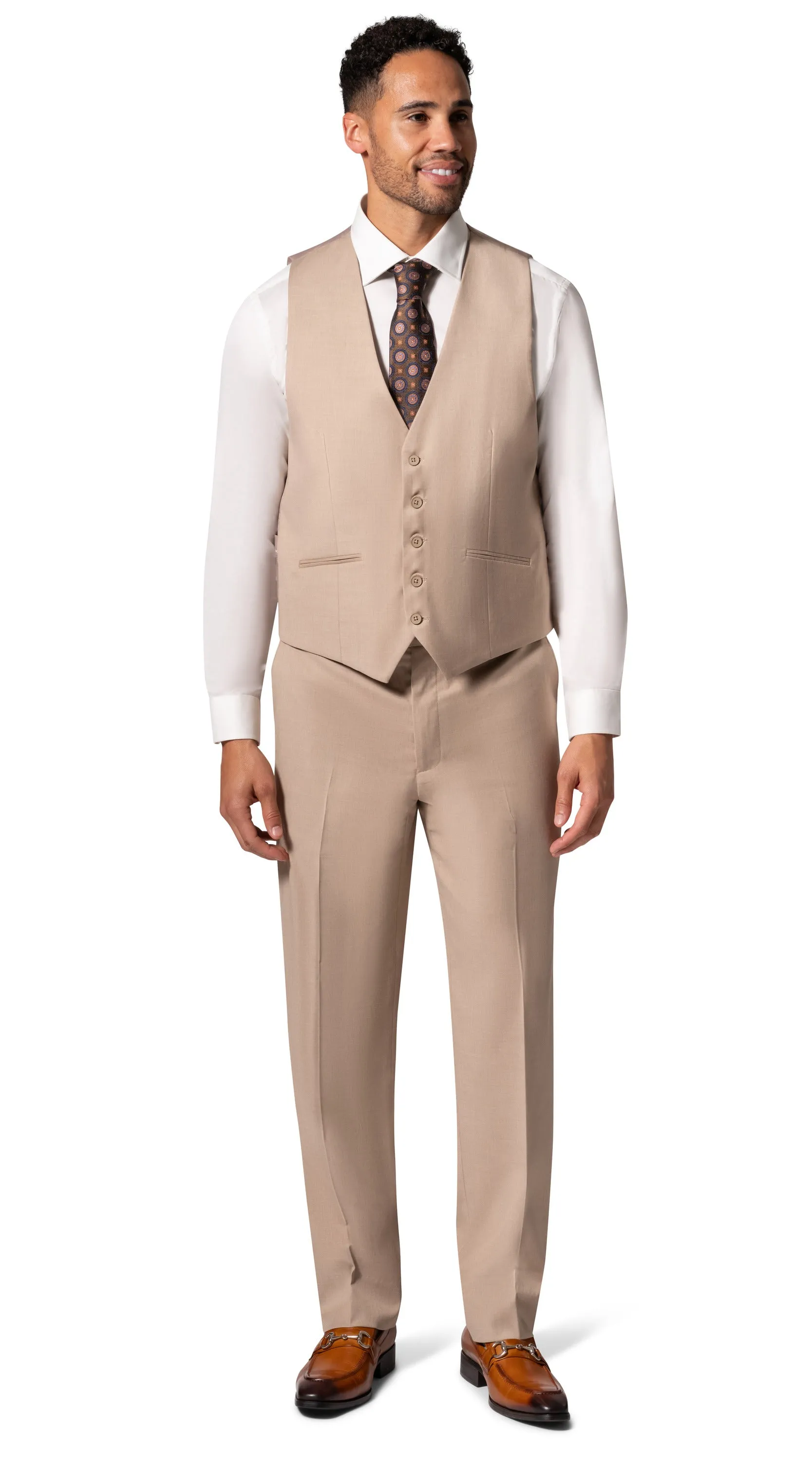 Berragamo MARCO UNI 3PC Notch Slim Suit - Tan