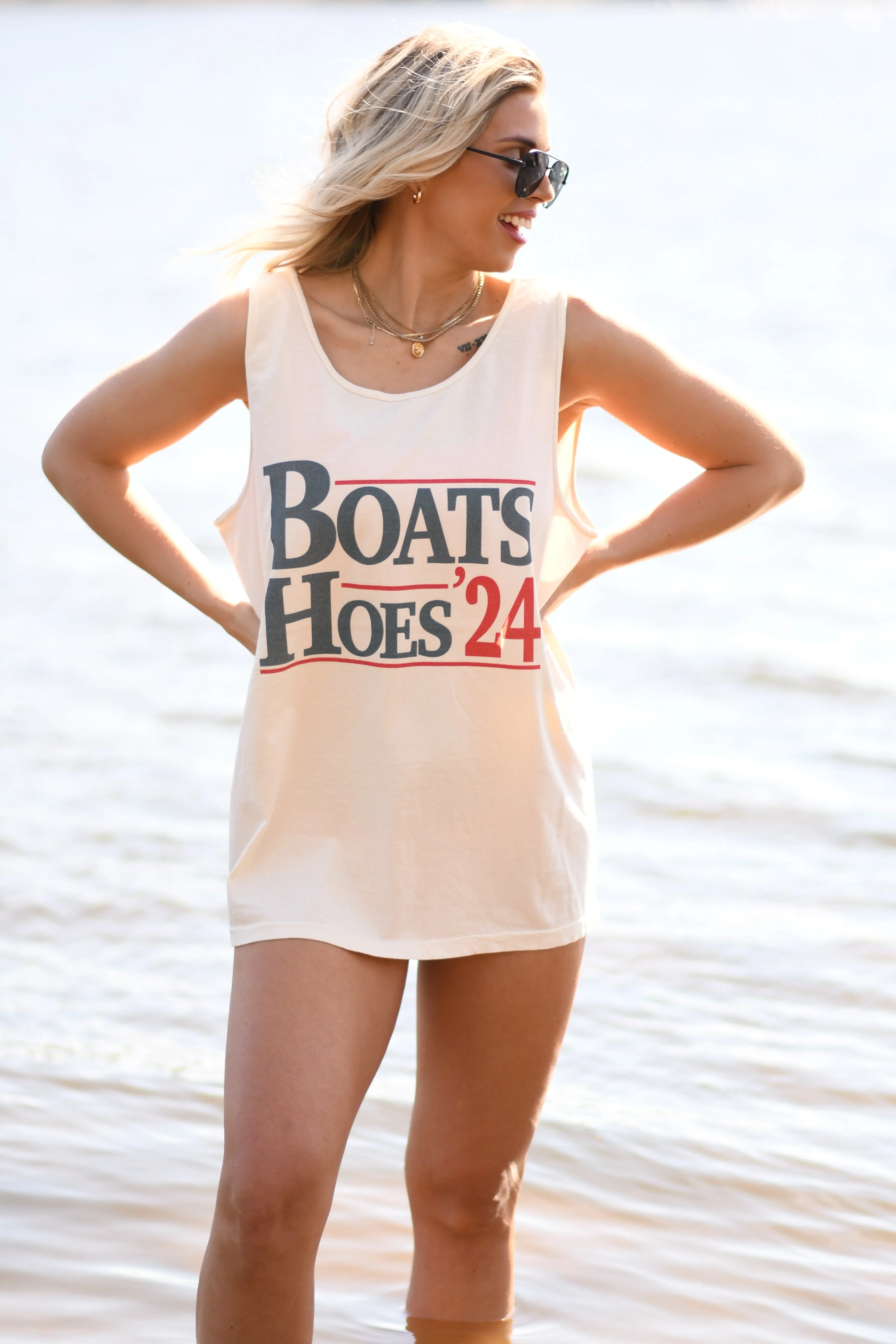 Boats & Hoes Tank/Tee- Red, White & Blue Version