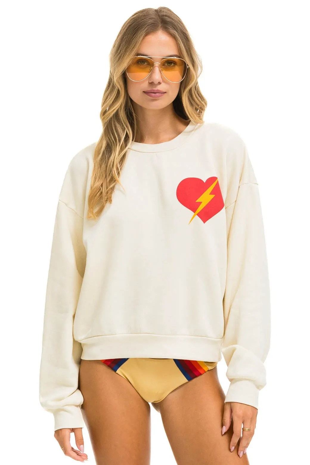 Vintage White Bolt Heart Relaxed Fit Crew Sweatshirt for Ultimate Comfort