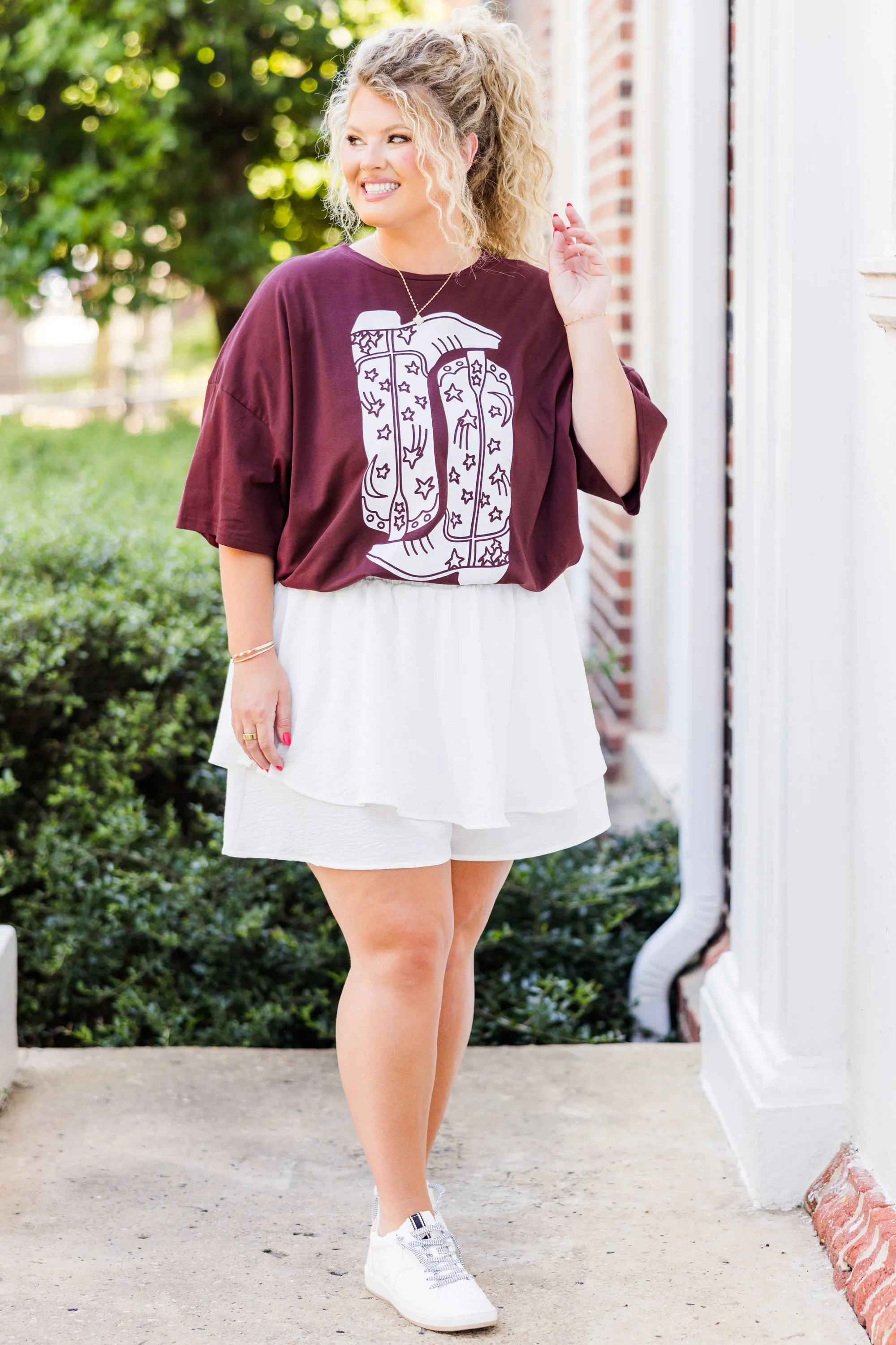 Boot Scootin Game Day Boyfriend Tee, Maroon