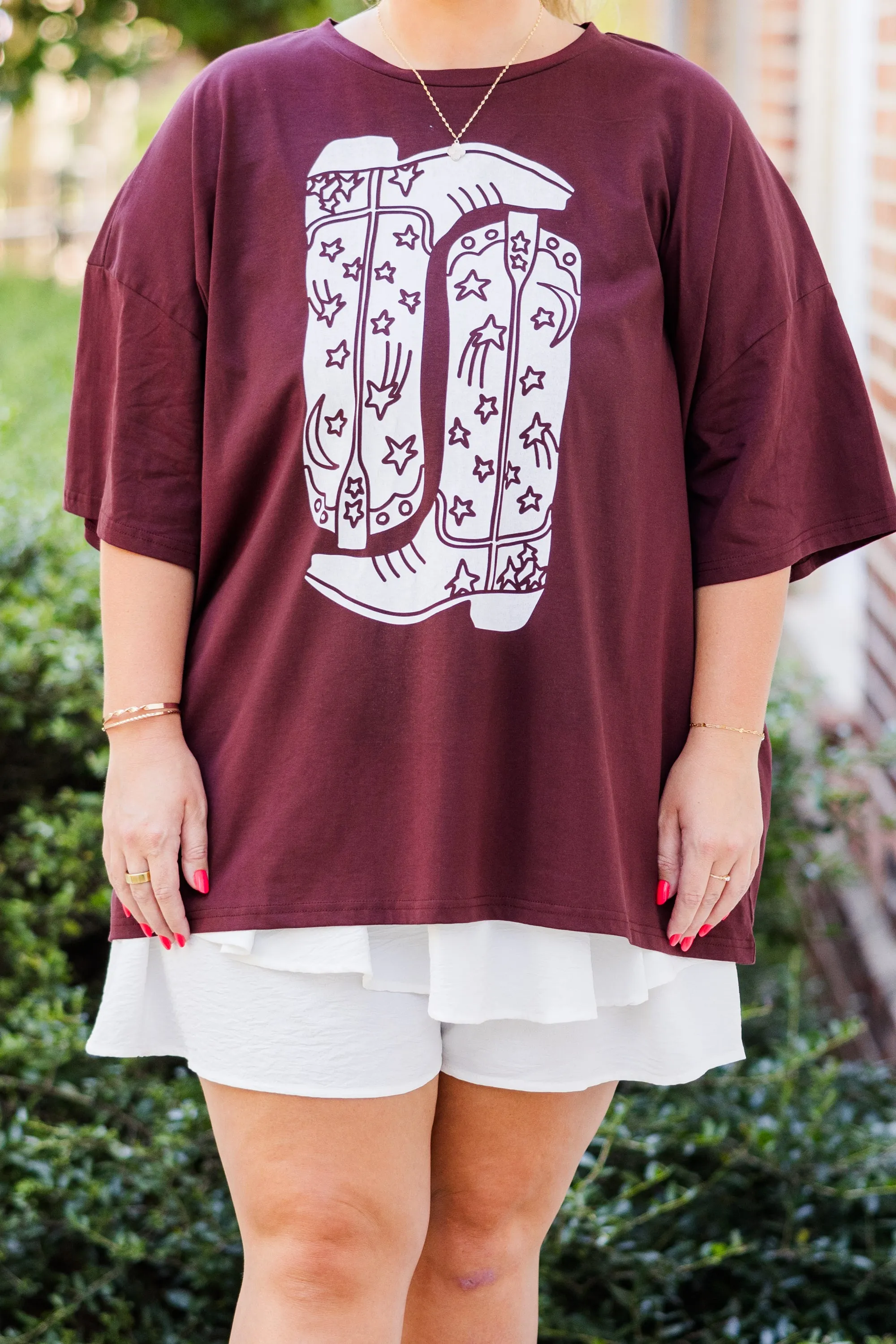 Boot Scootin Game Day Boyfriend Tee, Maroon