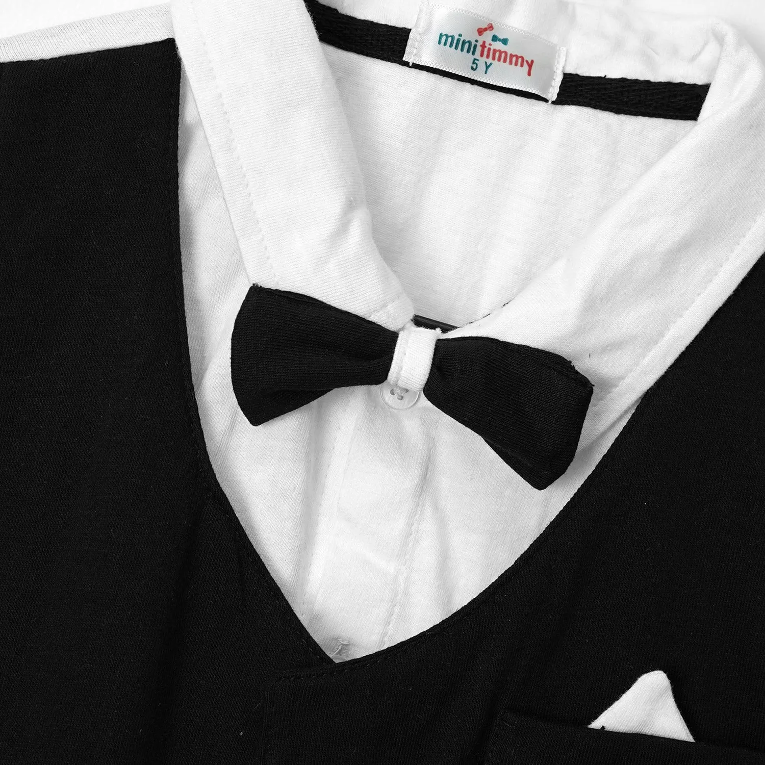 Boy Short Sleeve 2 Piece Black Party Suit With Bow Tie