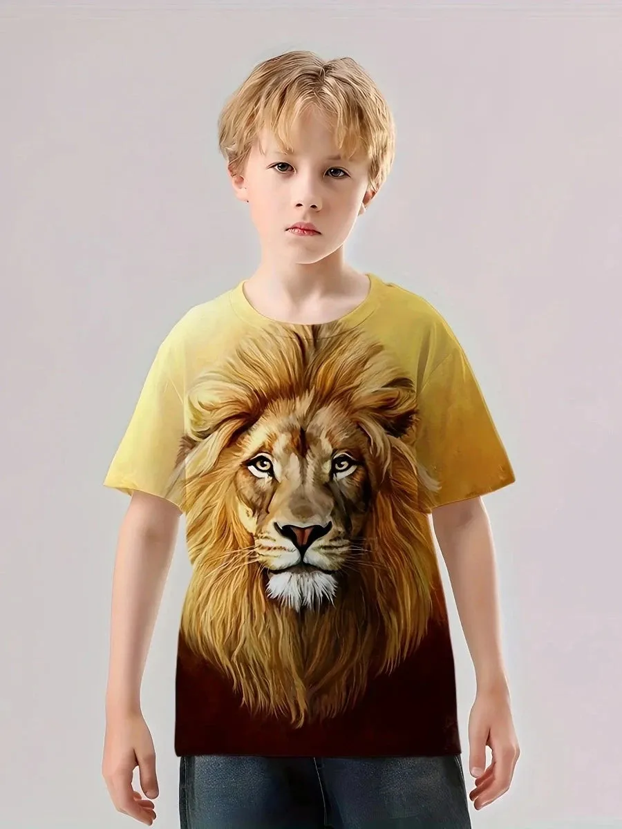 Boys New Summer Wolf Lion 3D Graphic Tees