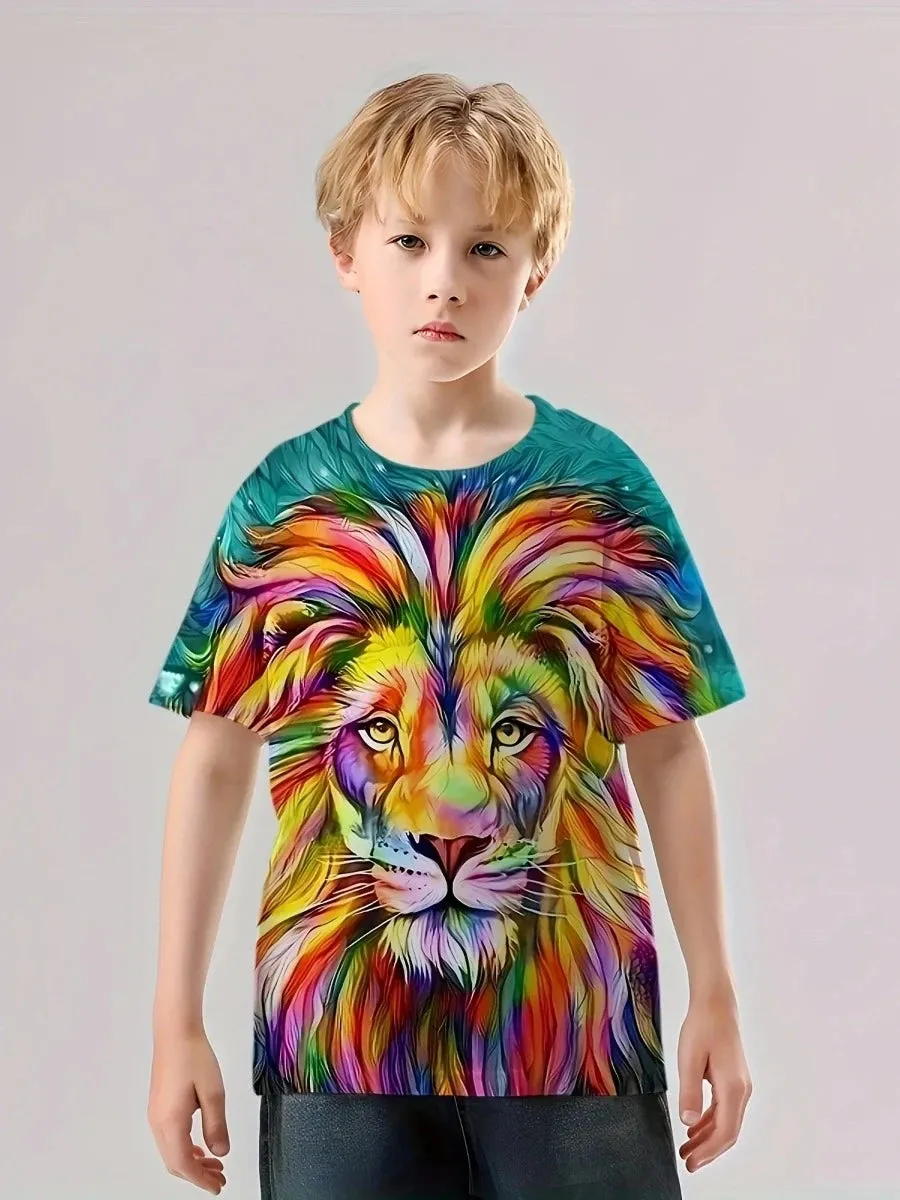 Boys New Summer Wolf Lion 3D Graphic Tees