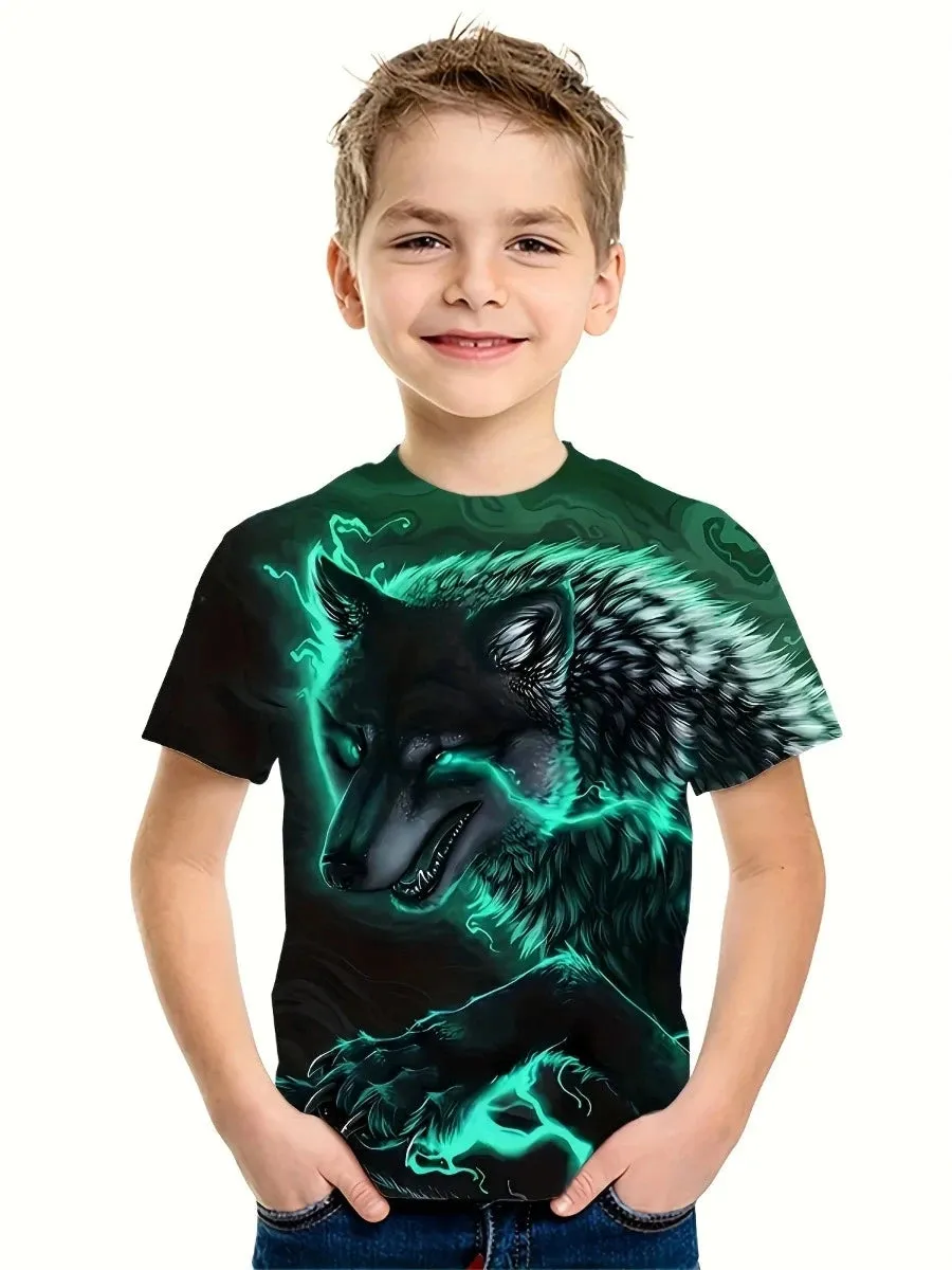 Boys New Summer Wolf Lion 3D Graphic Tees