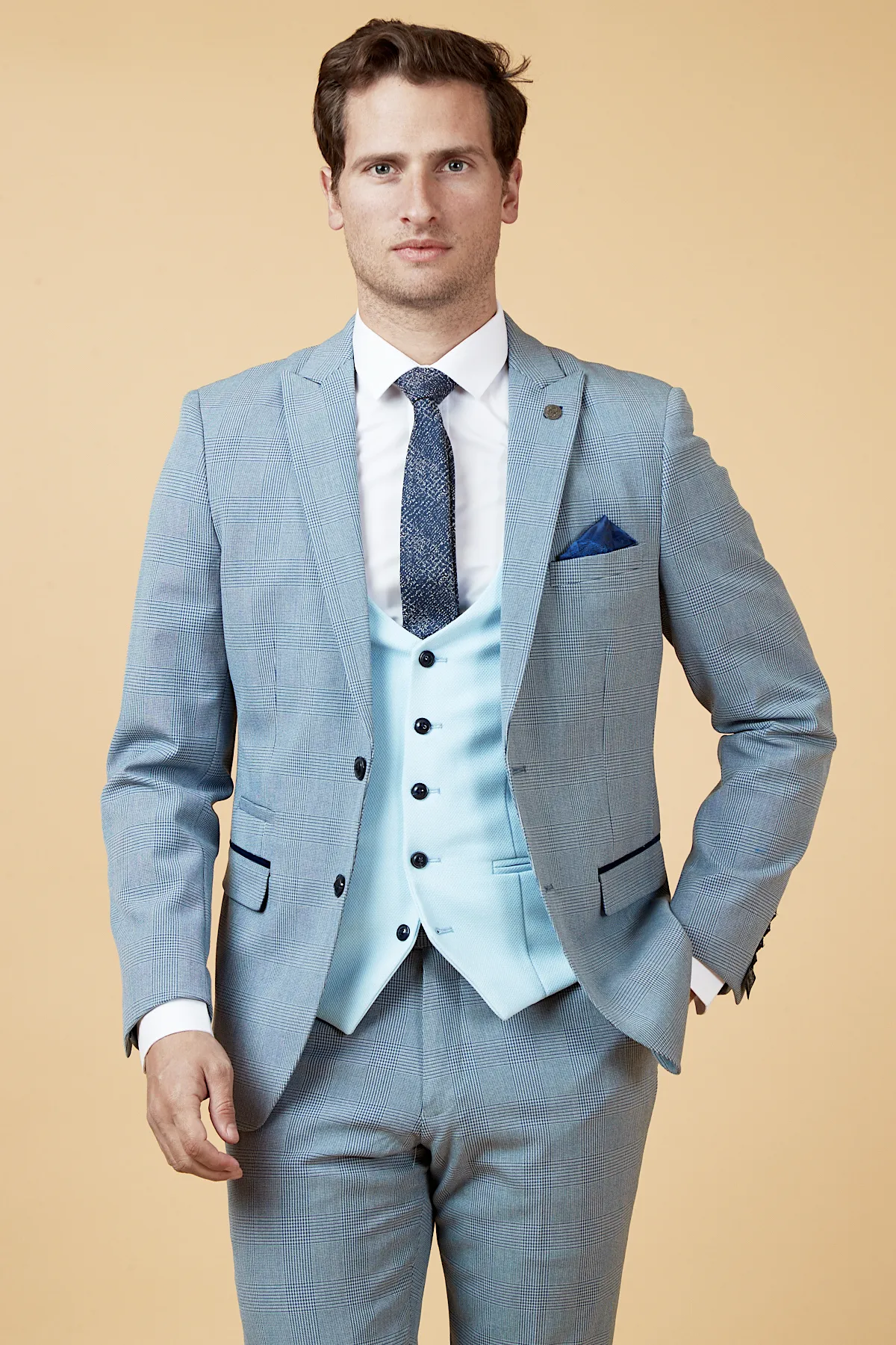 BROMLEY - Sky Check Suit with Kelvin Sky Waistcoat