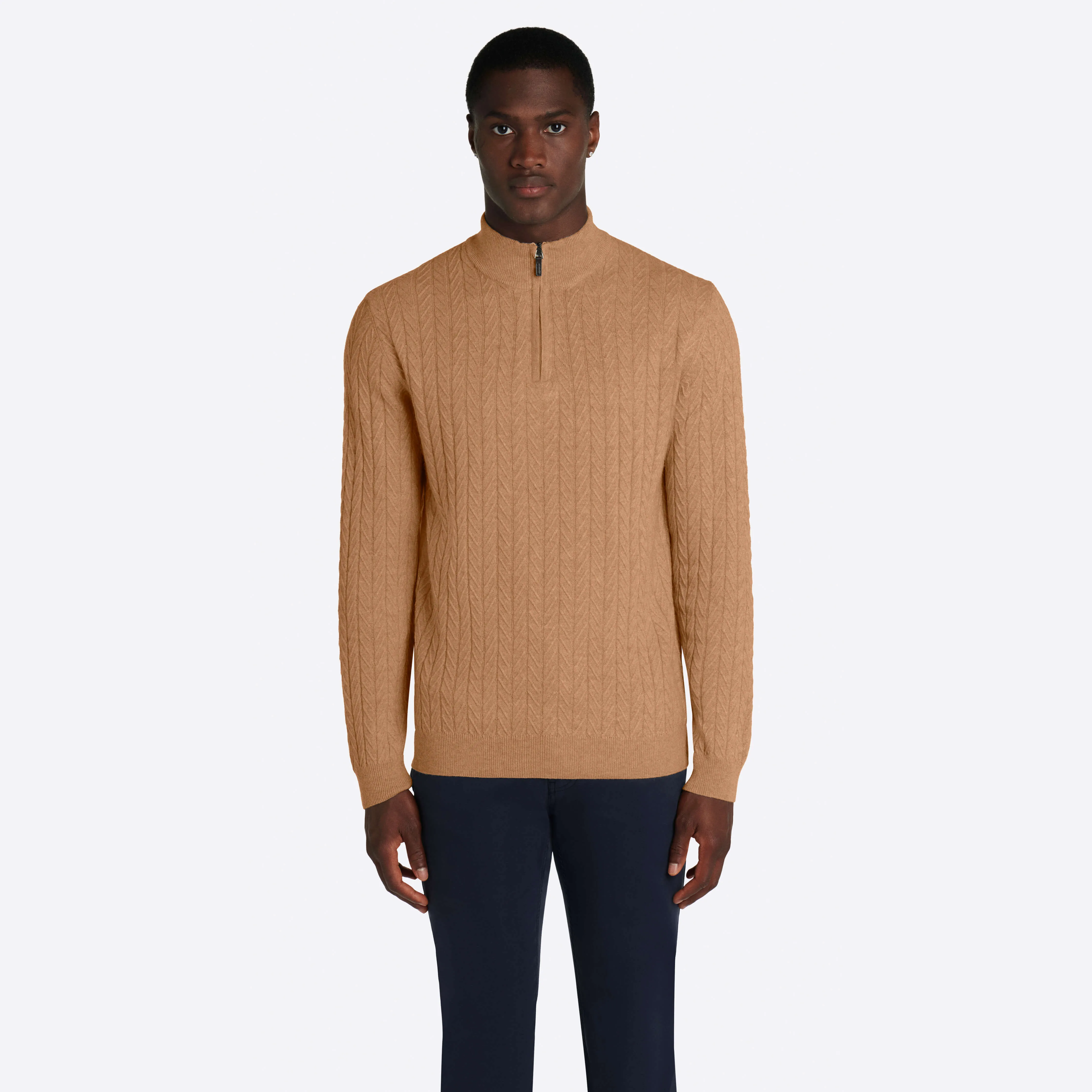 Cable Knit Quarter Zip Mock Neck Sweater