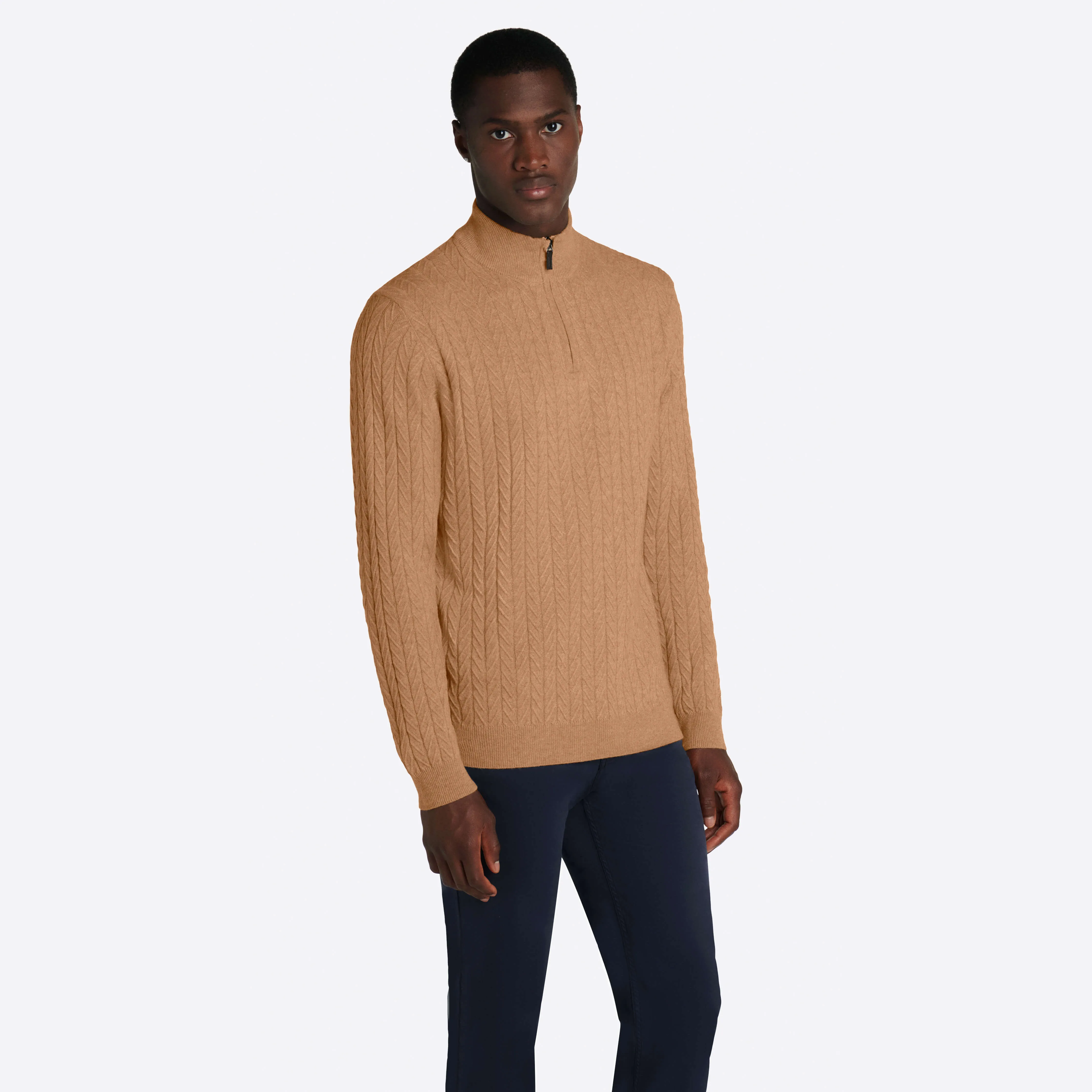 Cable Knit Quarter Zip Mock Neck Sweater