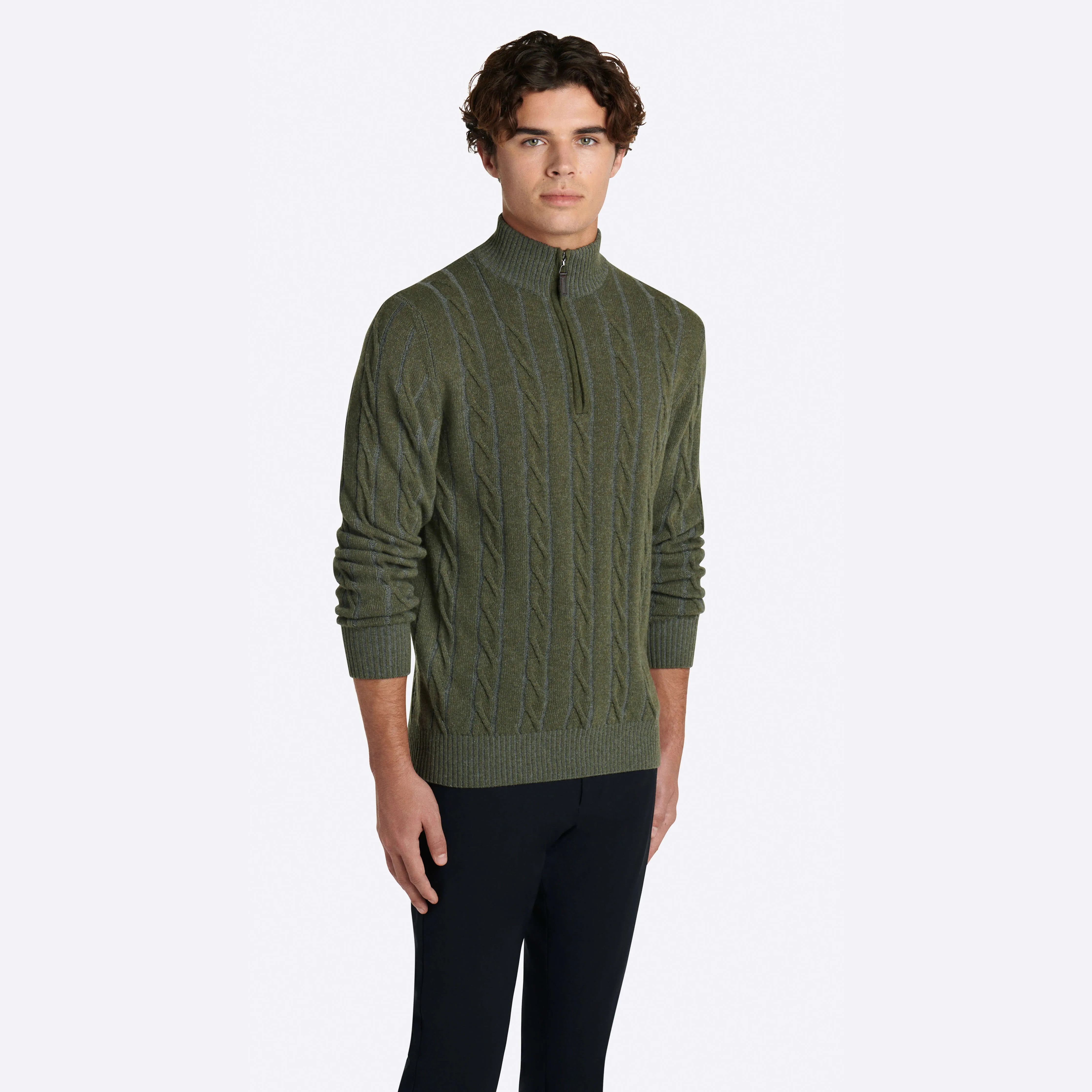 Cable Knit Quarter Zip Mock Neck Sweater