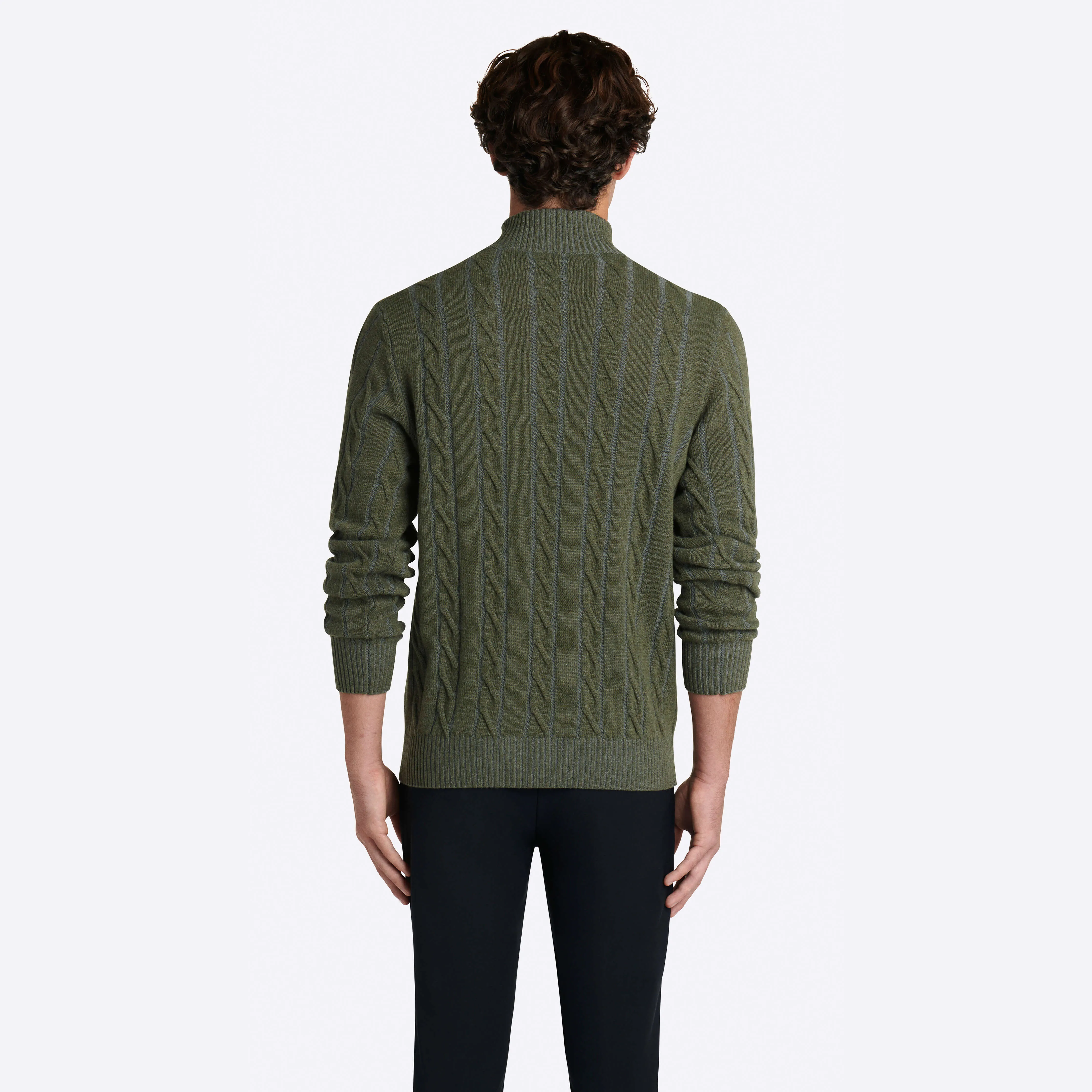 Cable Knit Quarter Zip Mock Neck Sweater