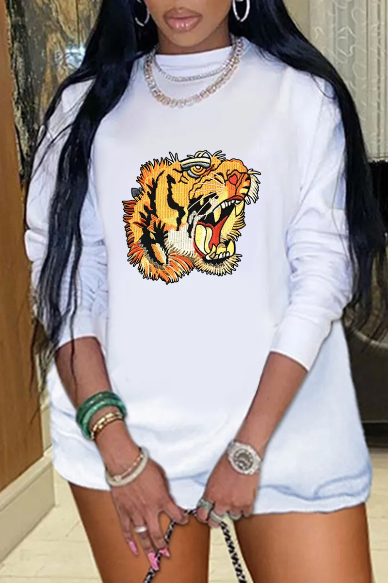 Casual Animal Print Split Joint O Neck Tops